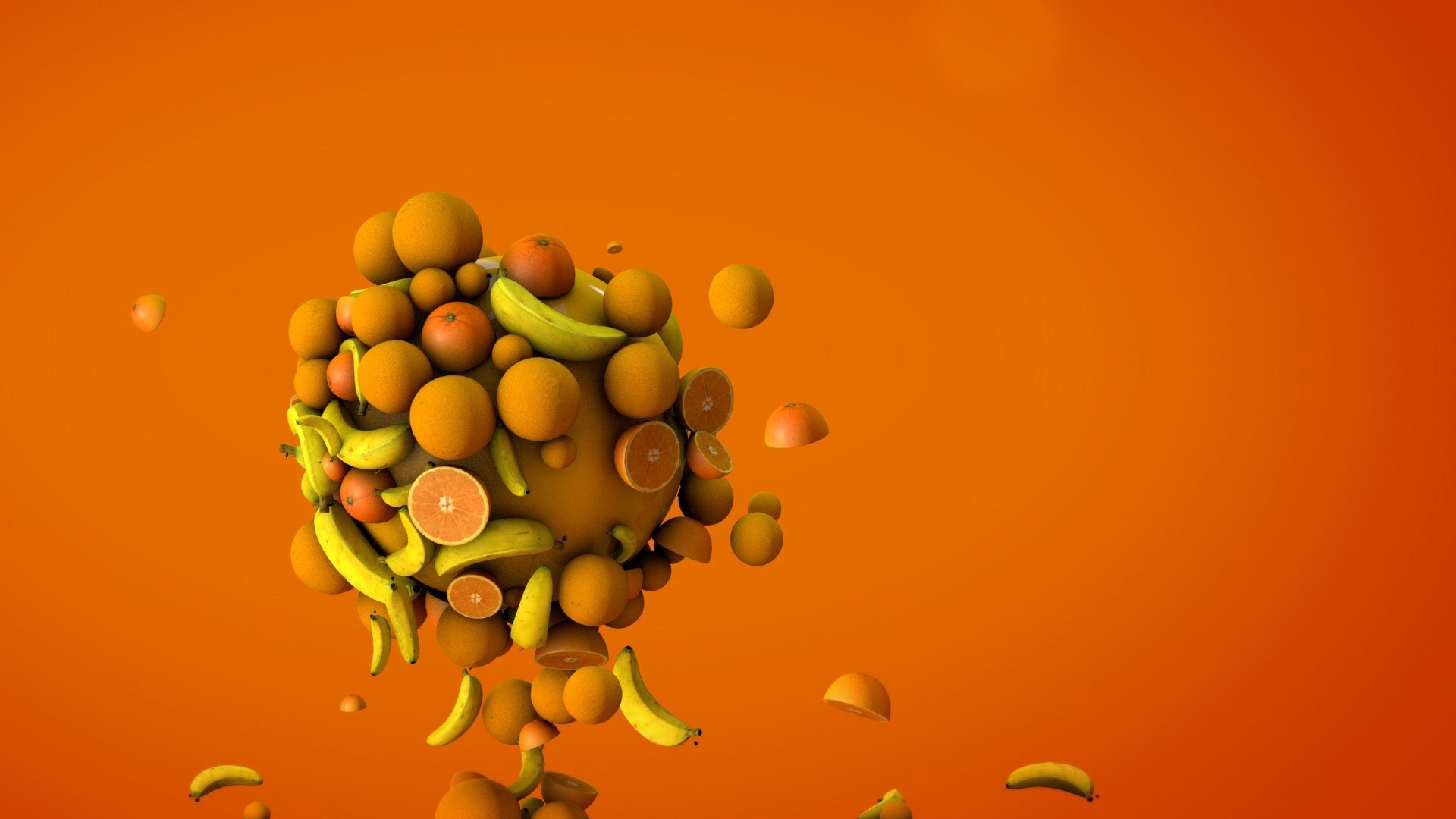 Orange, Bananen, 3D, HD, Bild, 3840x2160 4K Desktop