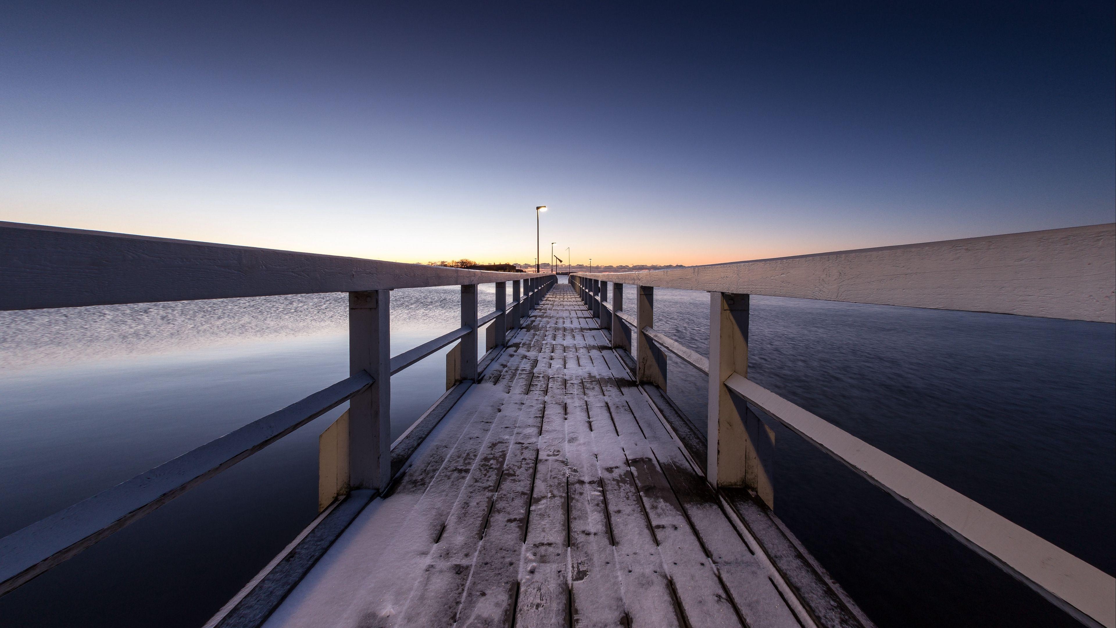 Helsinki, Finnland, Sonnenuntergang, Schnee, Brücke, 3840x2160 4K Desktop