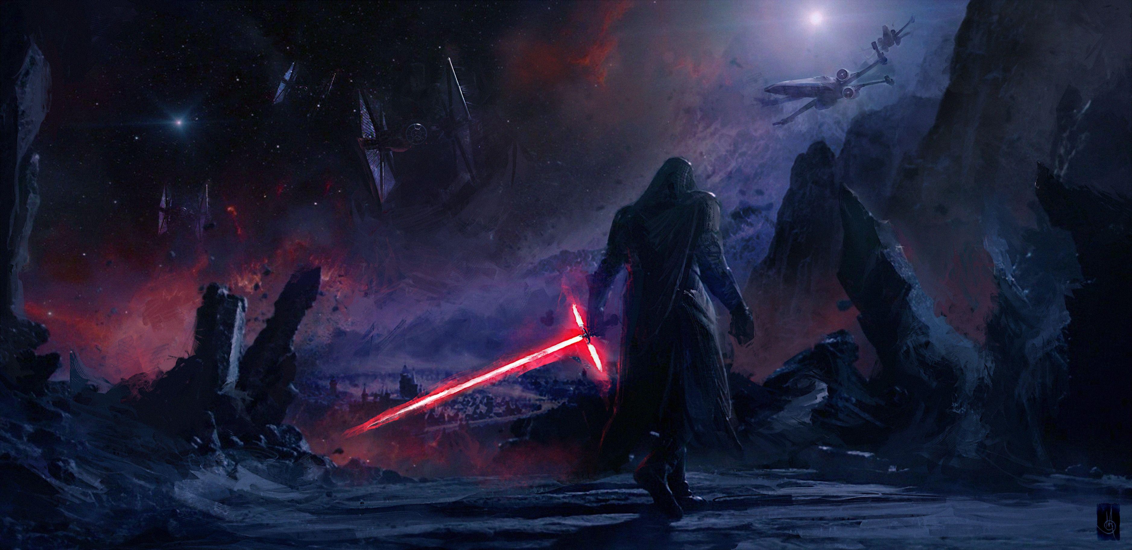 Kylo Ren, Artwork, 4K, Macbook Pro Retina, Star Wars, 3760x1830 Dual Screen Desktop