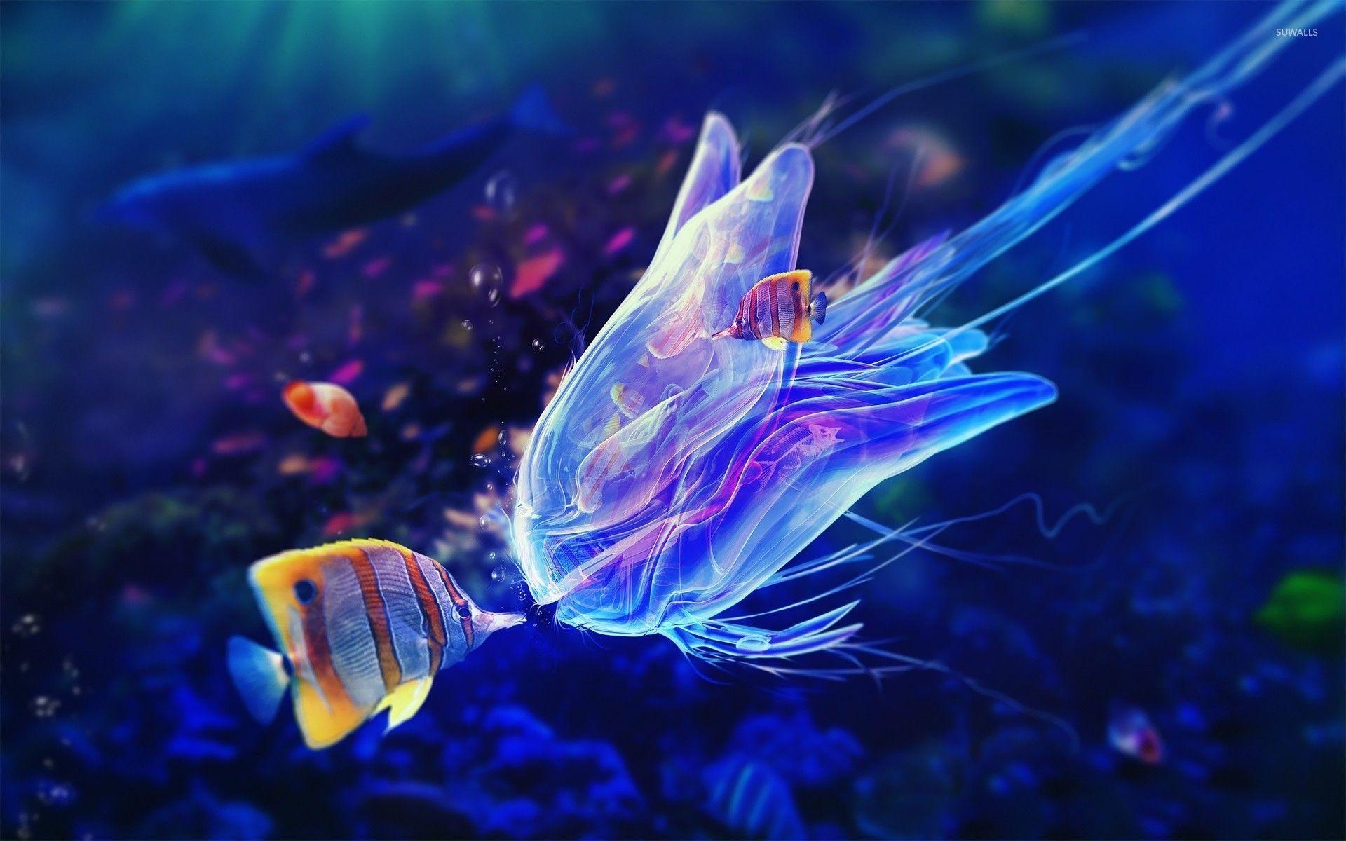 Quallen, Butterflyfische, Meeresleben, Hintergrundbild, Aquarium, 1920x1200 HD Desktop