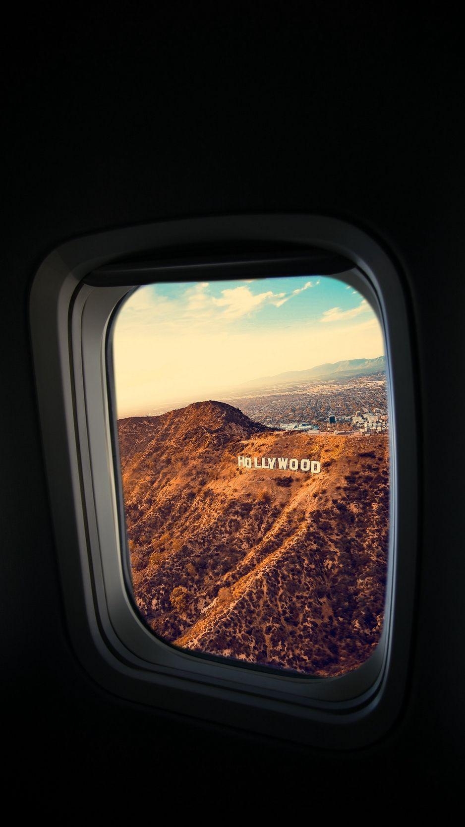 Flugzeugfenster, Hollywood-Schild, Reiseflug, 940x1670 HD Handy