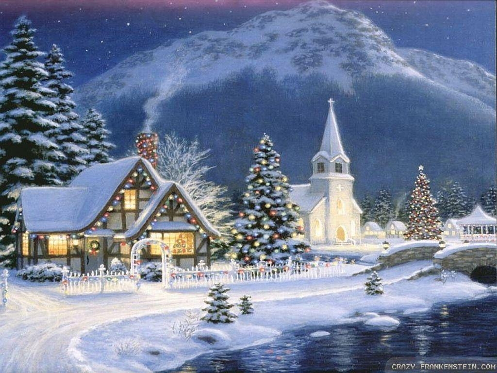 Weihnachtsdorf, Winterlandschaft, Feiertag, Szene, verschneit, 1030x770 HD Desktop