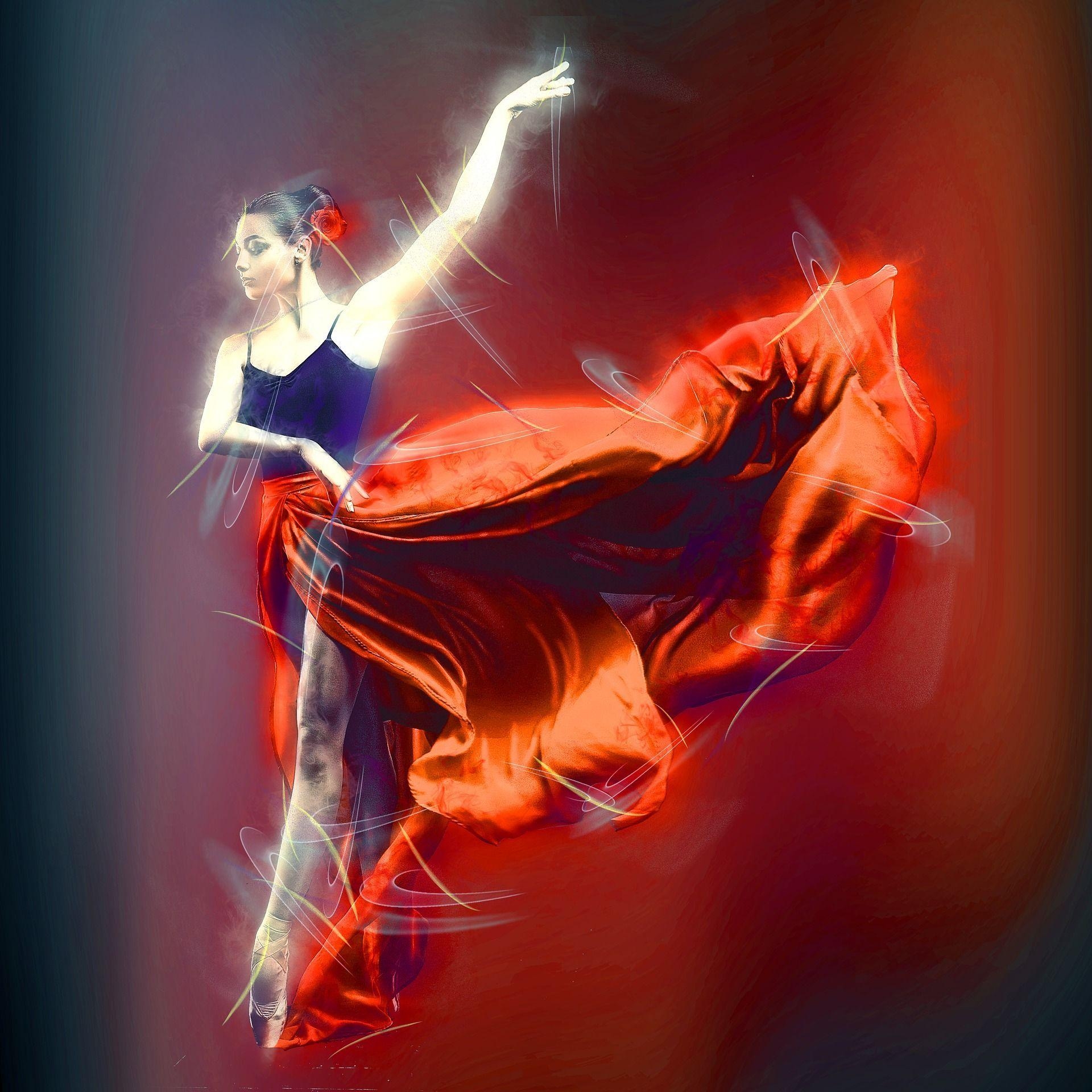 Ballerina, rotes Kleid, Fotomanipulation, Tänzerin, Kreativ, 1920x1920 HD Handy