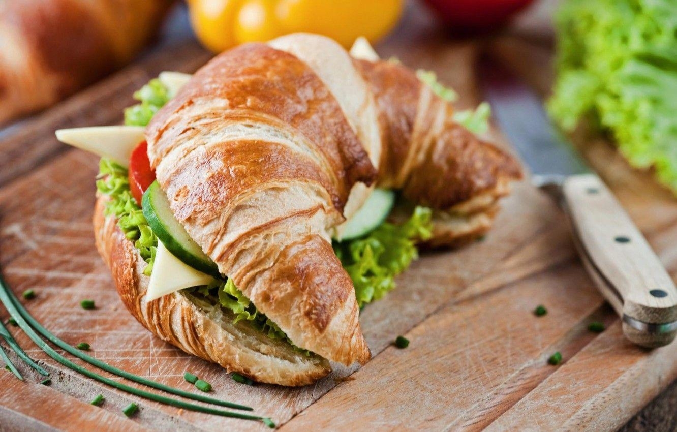 Croissant, Gurke, Sandwich, Essen, Grün, 1340x850 HD Desktop