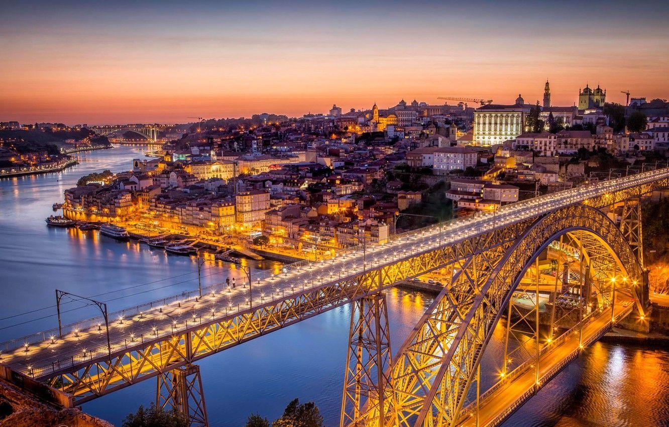 Brücke, Flusslichter, Panorama, Portugal, 1340x850 HD Desktop