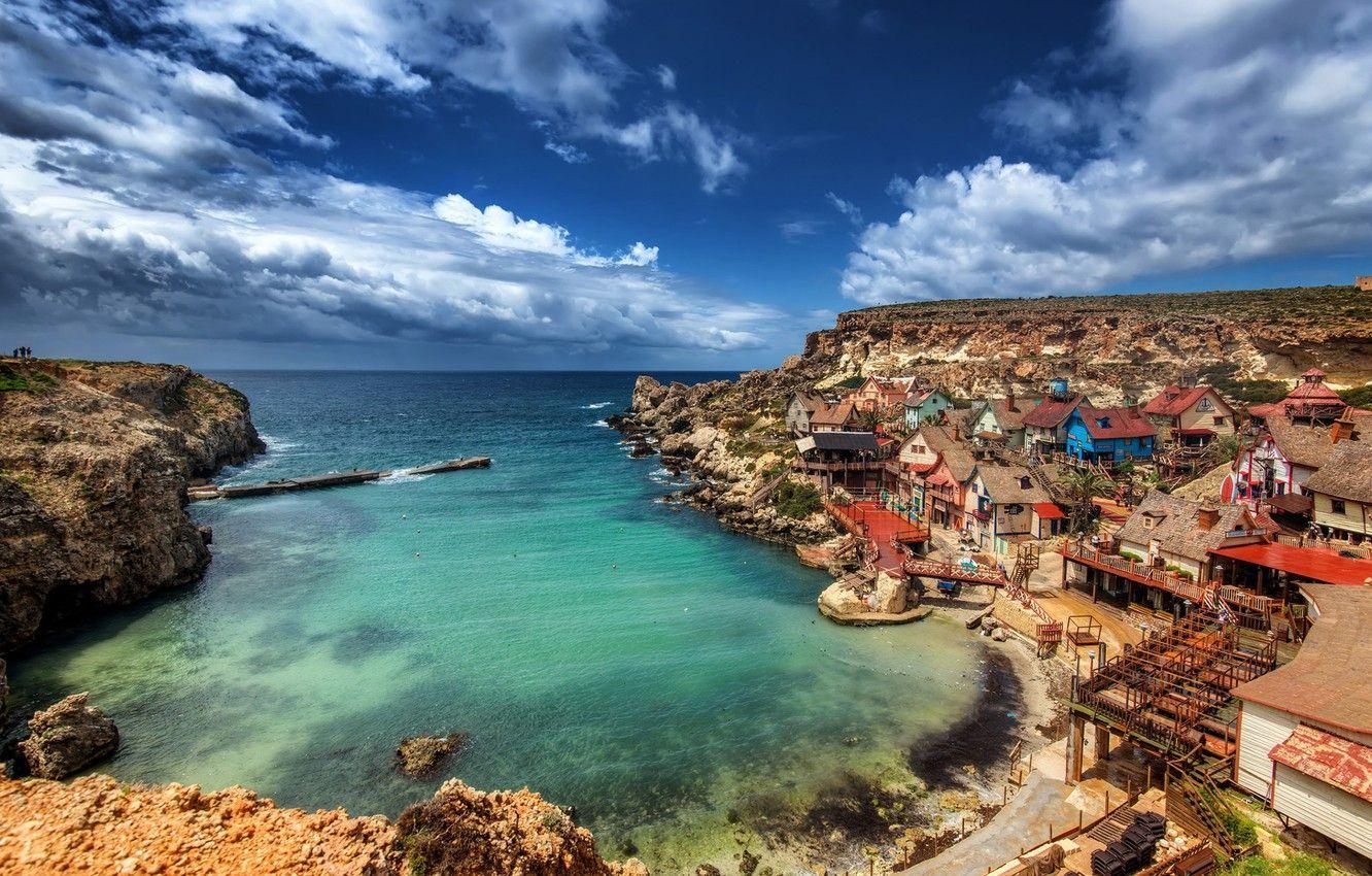 Malta, Strand, Küste, Popeye Village, Meer, 1340x850 HD Desktop