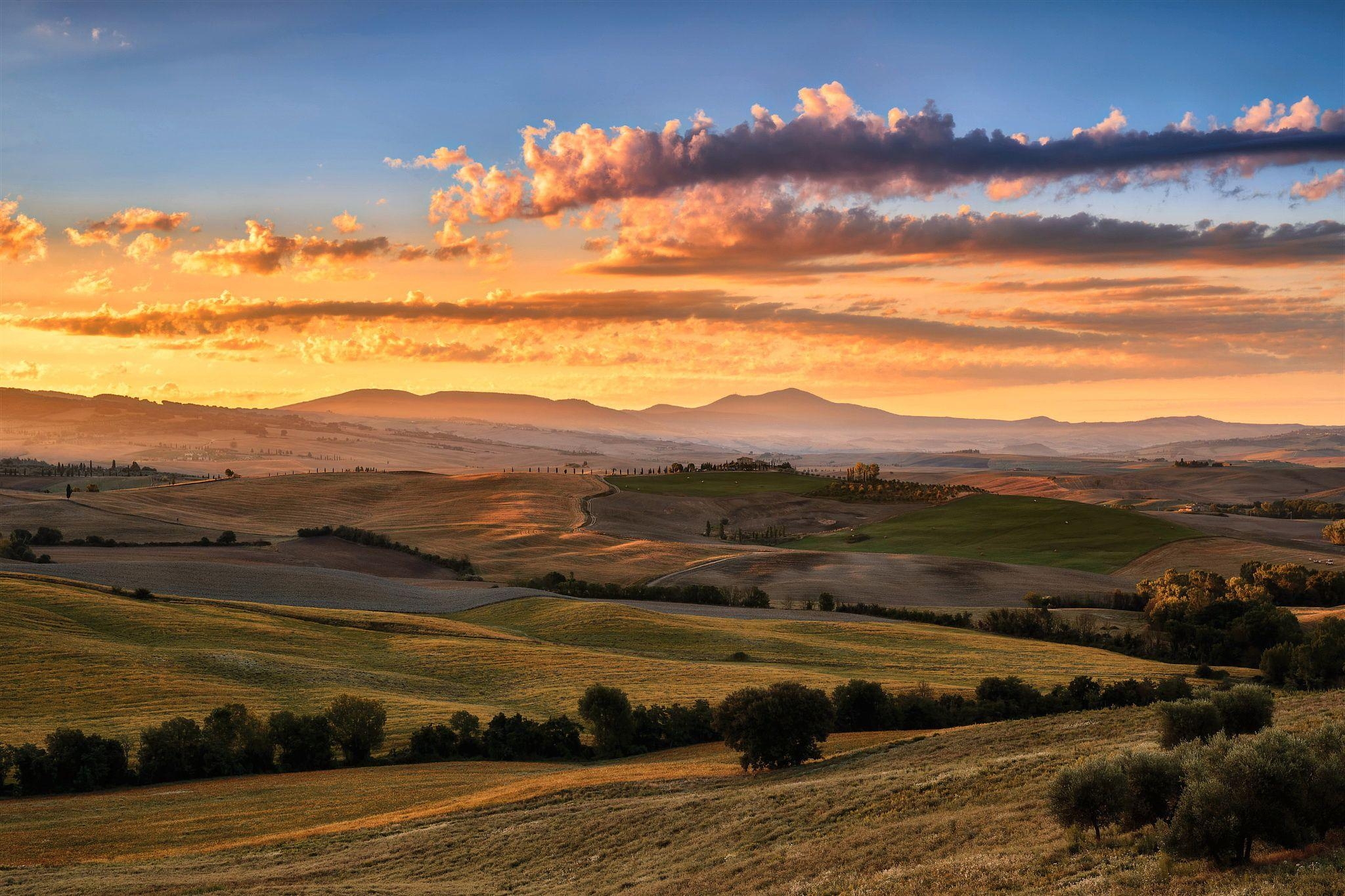 Toskana, Italien, Sommer, Sonnenuntergang, Wolken, 2050x1370 HD Desktop