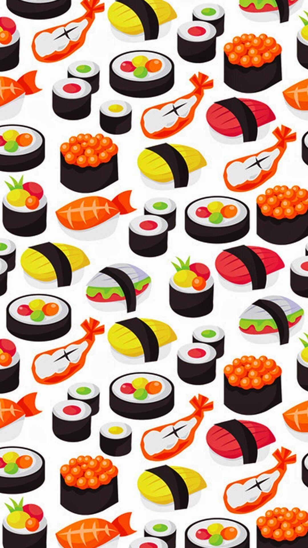 Sushi, Meeresfrüchte, Print, Muster, iPhone, 1080x1920 Full HD Handy