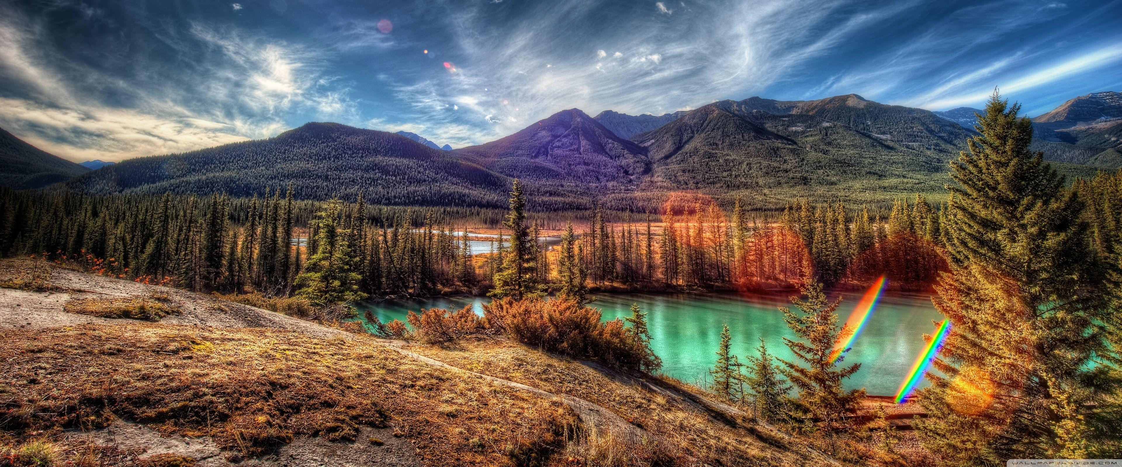 Banff Nationalpark, Alberta, Kanada, 4K, Landschaft, 3840x1600 Dual Screen Desktop