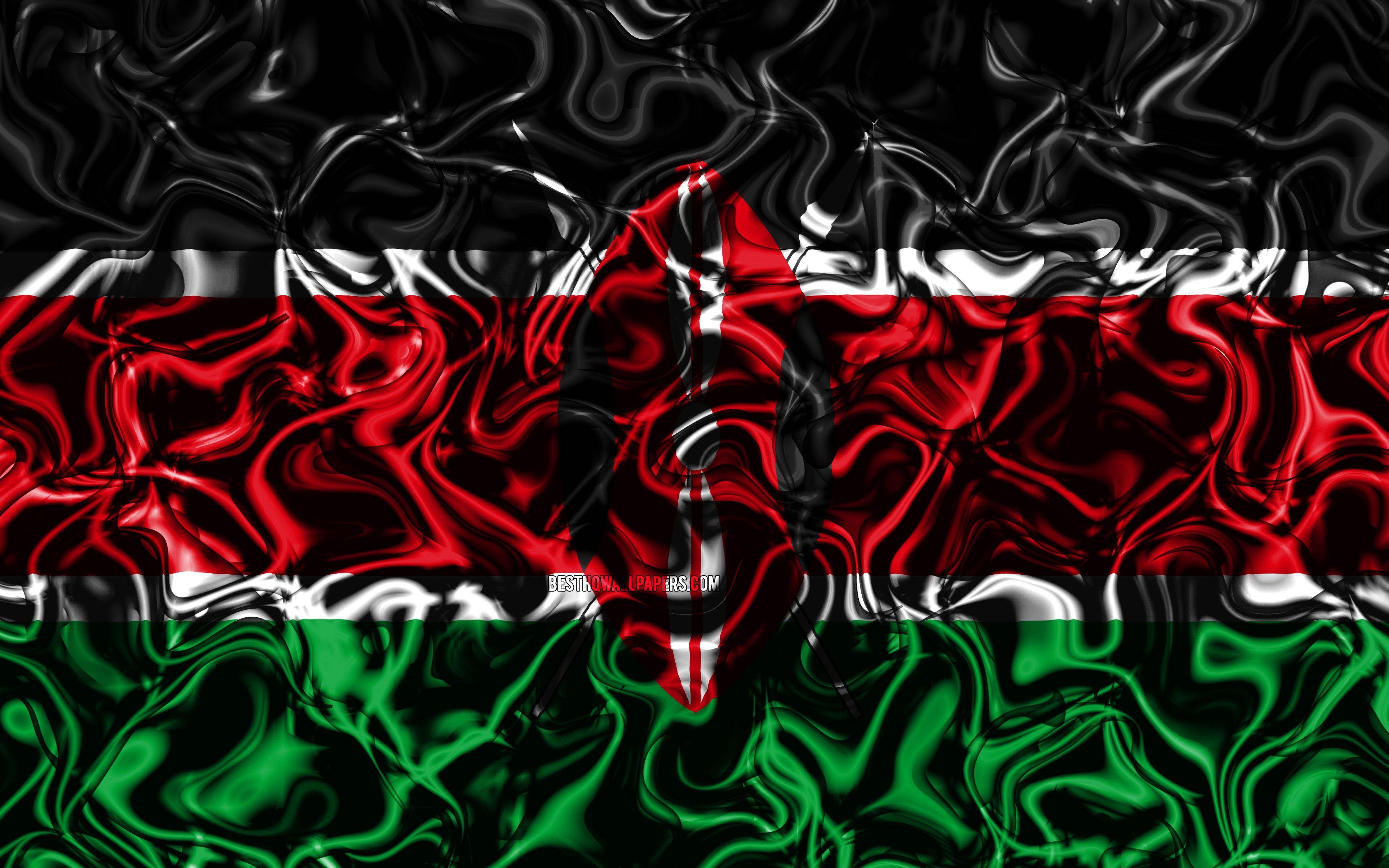 Kenia Flagge, 4K, Abstrakte Rauchbilder, 3840x2400 4K Desktop