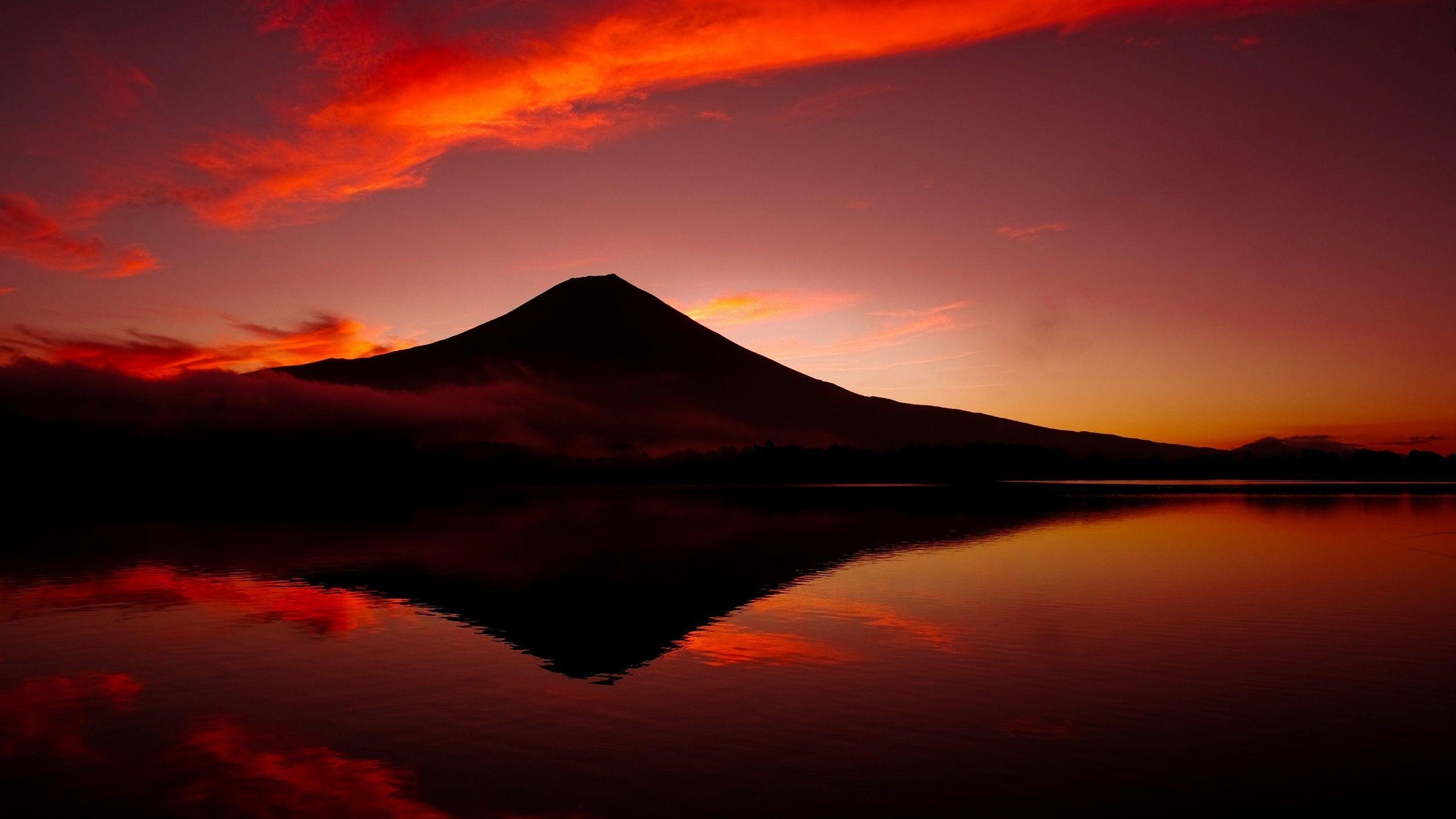 Mount Fuji, Twilight, See, Japan, 4K, 2560x1440 HD Desktop