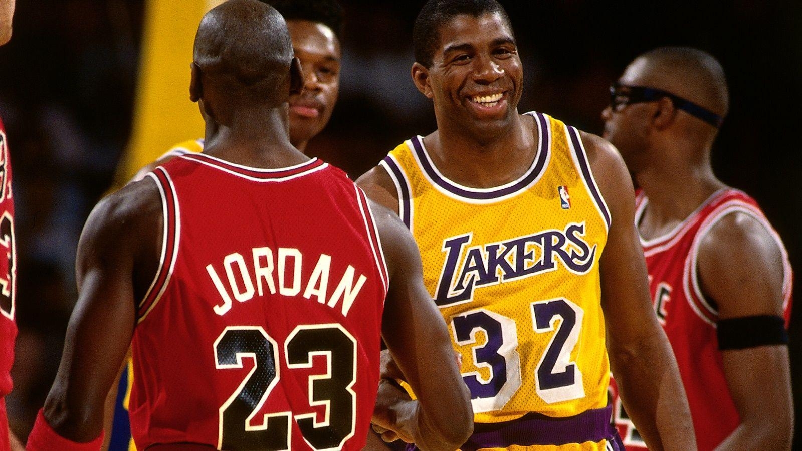 Magic Johnson, Michael Jordan, HD-Bilder, Basketball, Legenden, 1600x900 HD Desktop