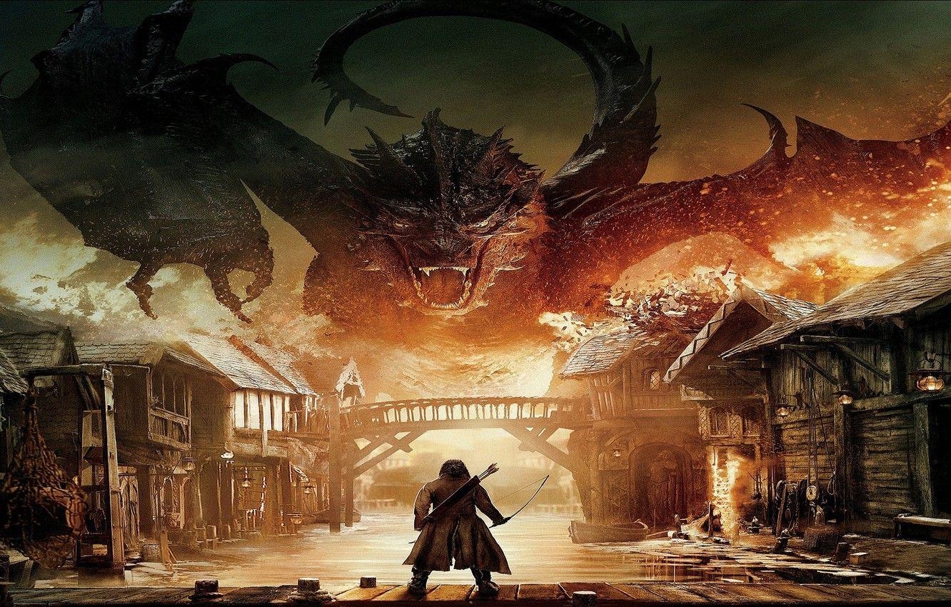 Drache, Hobbit, Smaug, Bard, Bild, 1340x850 HD Desktop