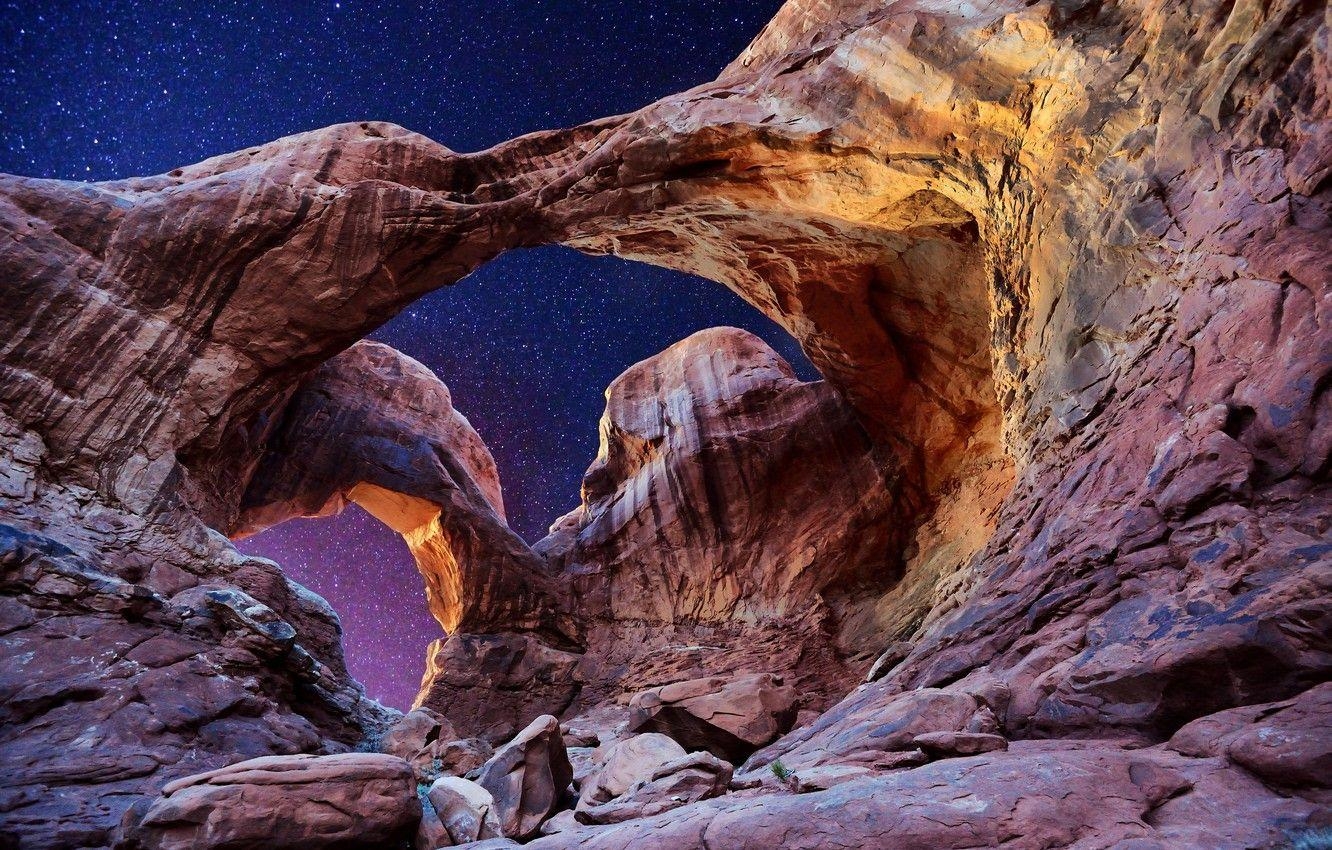 Sternenhimmel, Arches Nationalpark, Utah, Nacht, USA, 1340x850 HD Desktop