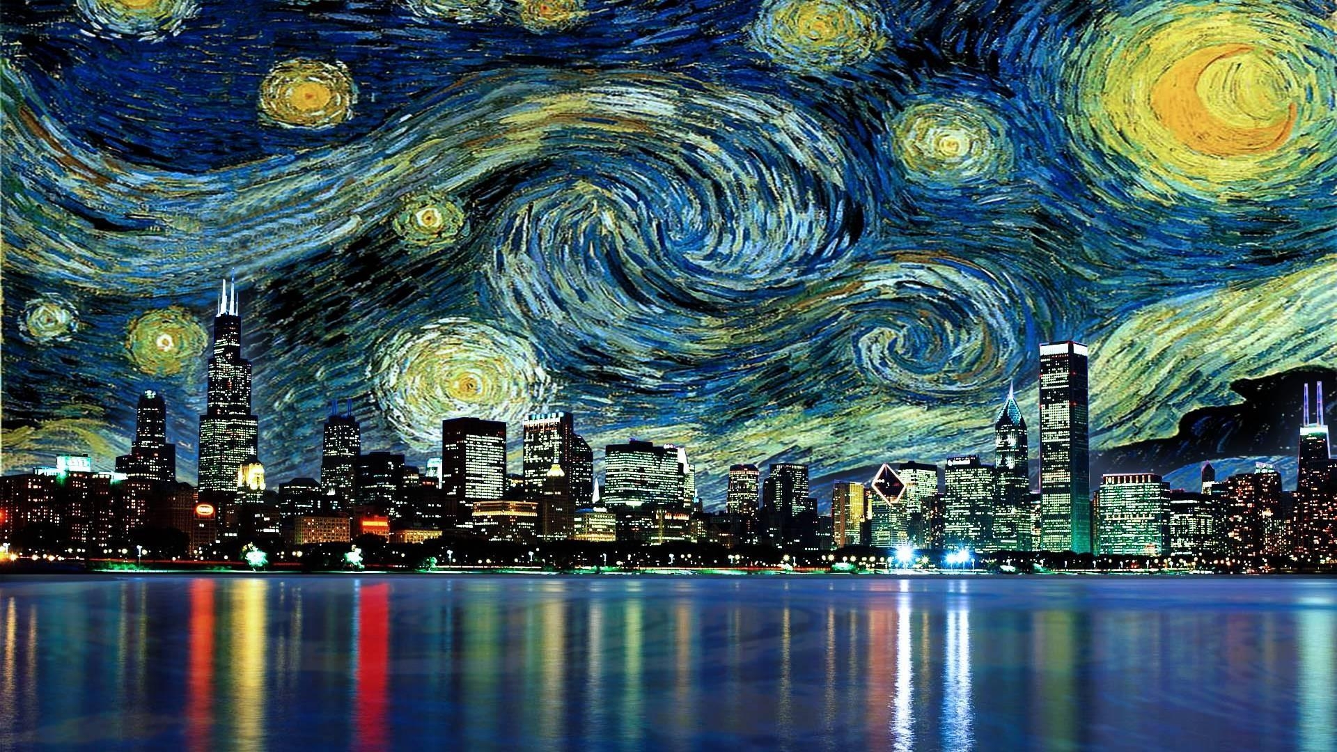 Vincent van Gogh, Sternennacht, Studio, Kunstwerk, 1920x1080 Full HD Desktop