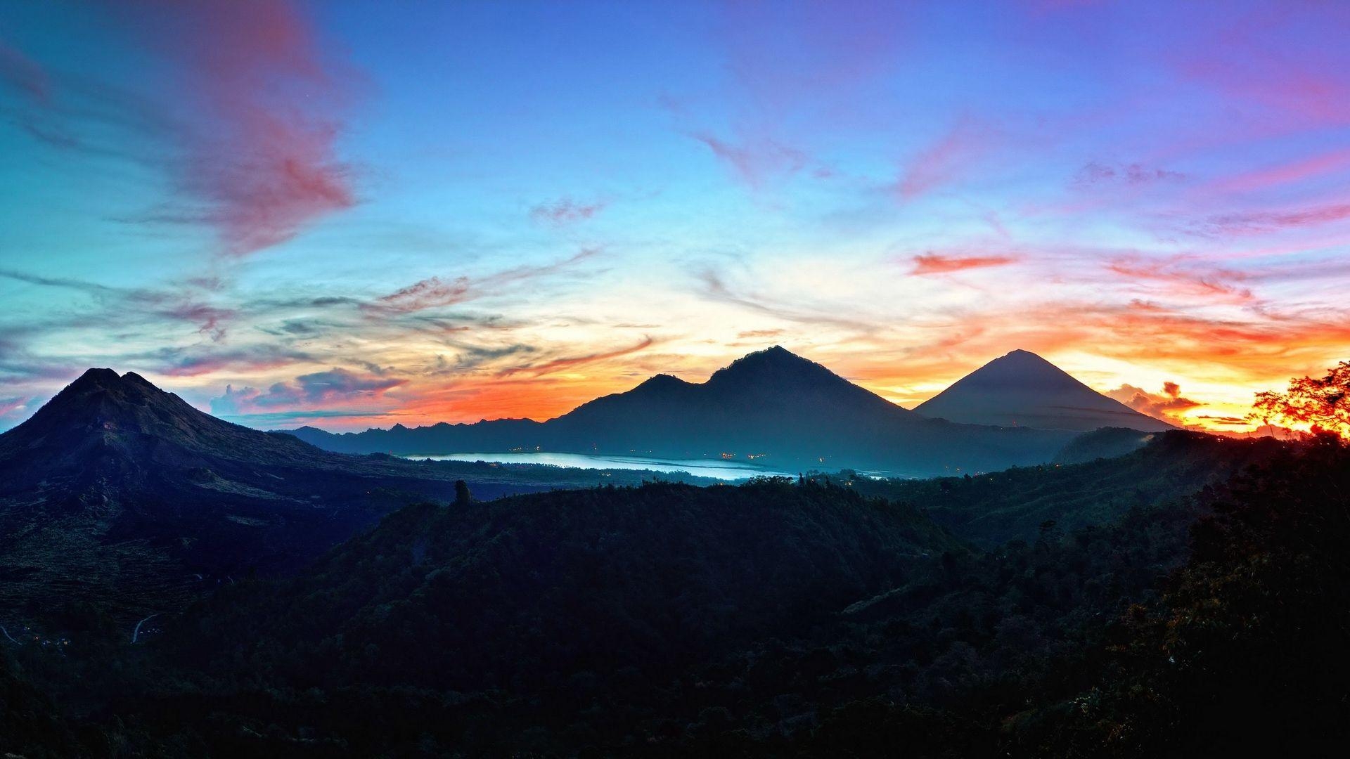 Indonesien, Bali, Sonnenaufgang, Berge, Himmel, 1920x1080 Full HD Desktop