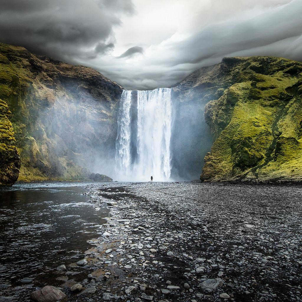 Skogafoss, Island, Wasserfall, Landschaft, Fotografie, 1030x1030 HD Handy