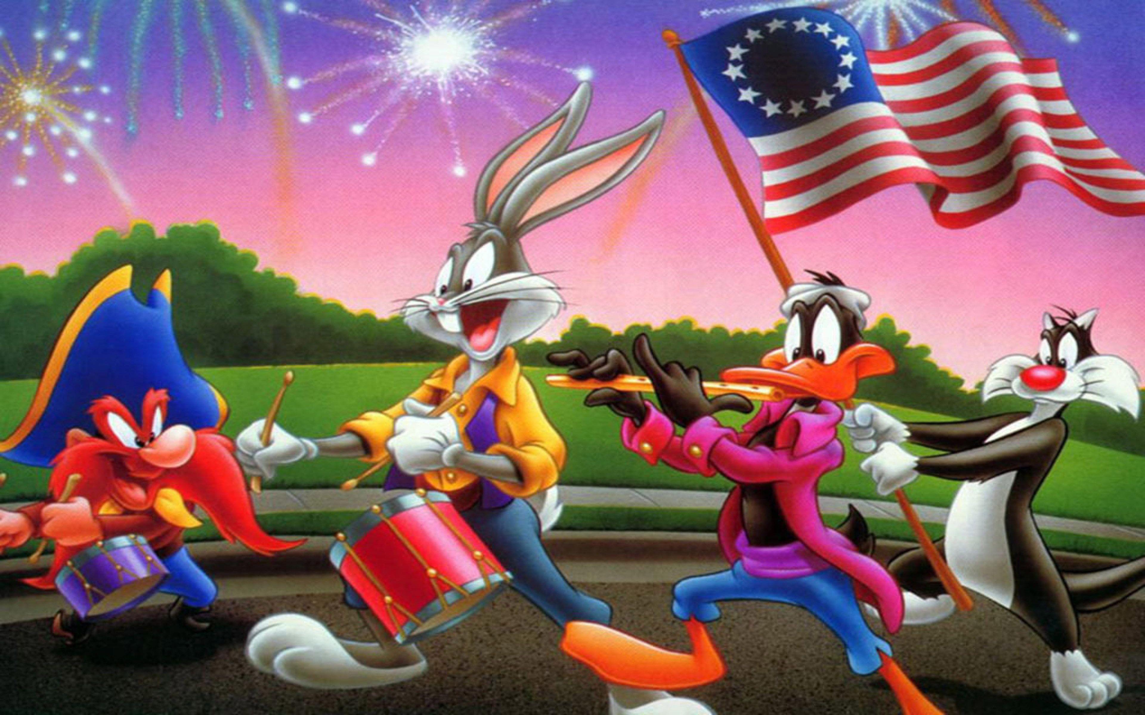 Looney Tunes, 4th of July, Yosemite Sam, Bugs, 3840x2400 4K Desktop