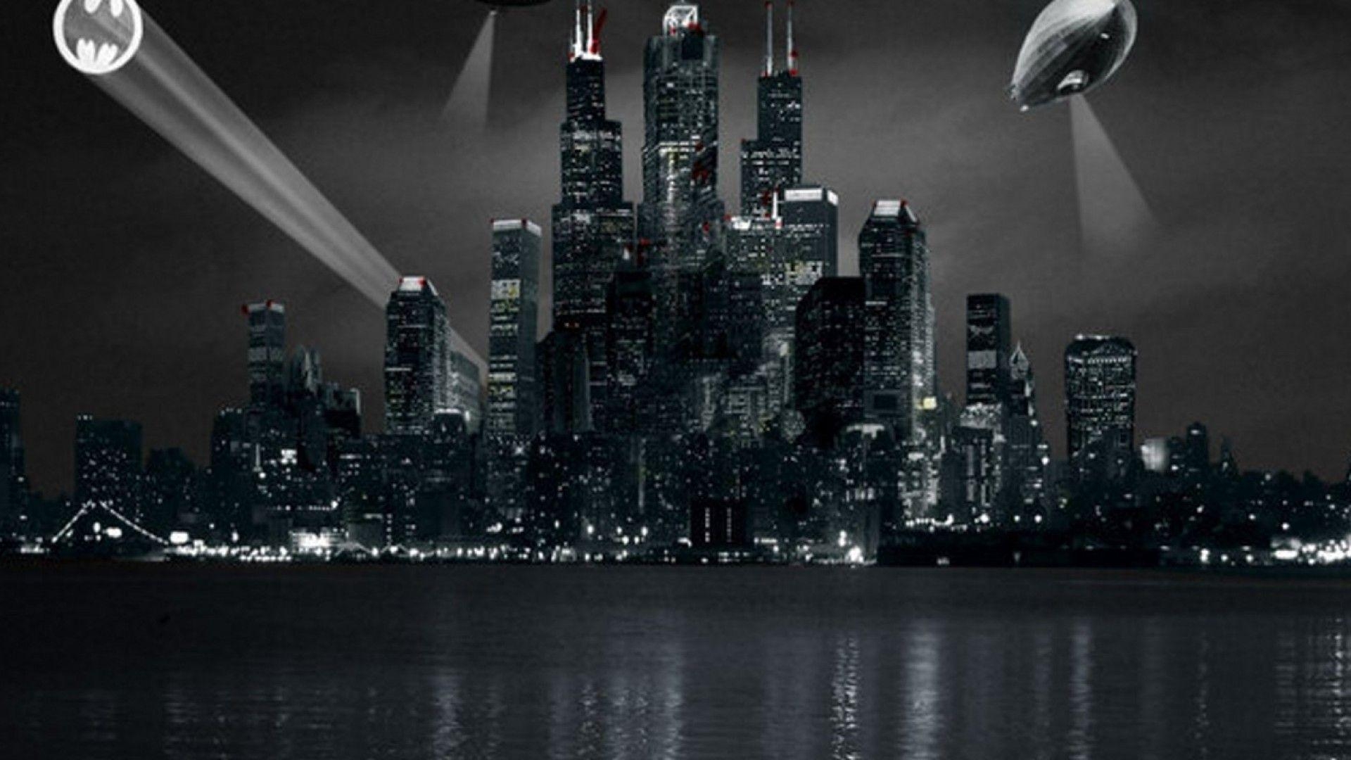 Gotham City, Filmkulisse, dunkle Stadt, Batman, nächtlich, 1920x1080 Full HD Desktop