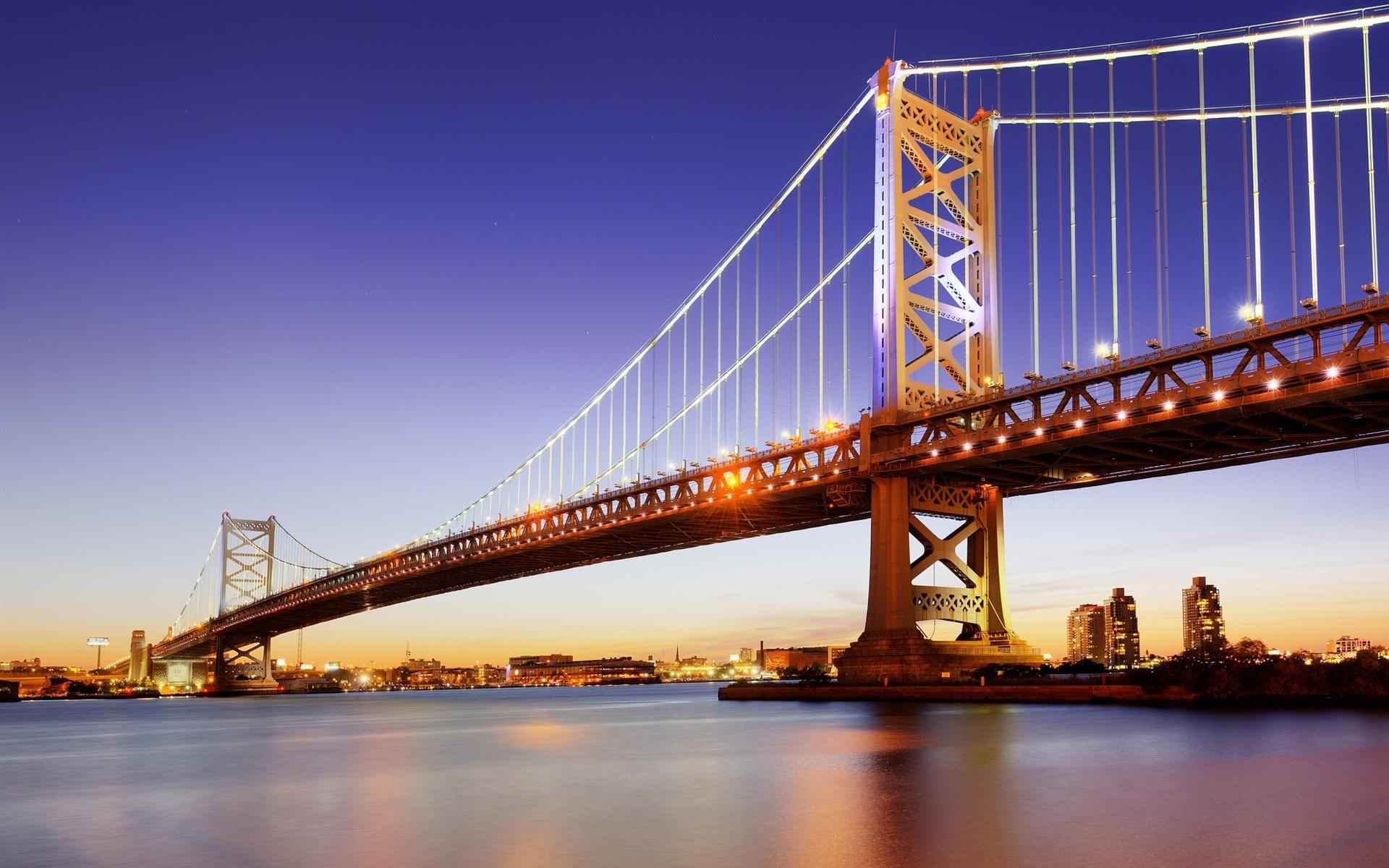 Delaware-Fluss, Philadelphia, Benjamin-Franklin-Brücke, Nachtlichter, USA, 1920x1200 HD Desktop