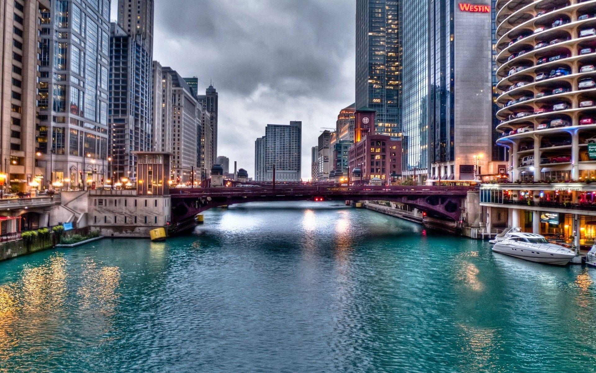 Chicago Brücke, PC Hintergrund, Stadtansicht, Architektur, Fluss, 1920x1200 HD Desktop