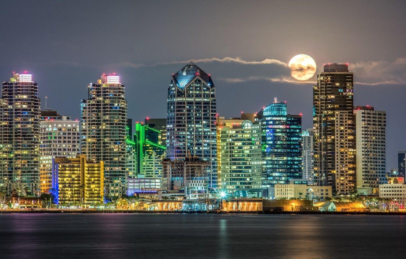 San Diego, Kalifornien, Nacht, Gebäude, Skyline, 1340x850 HD Desktop