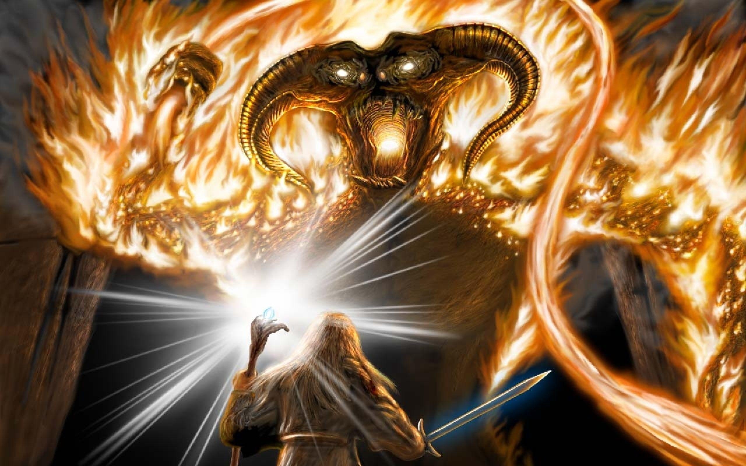 Schwertkampf, Balrog, Gandalf, Herr der Ringe, Moria, 2560x1600 HD Desktop