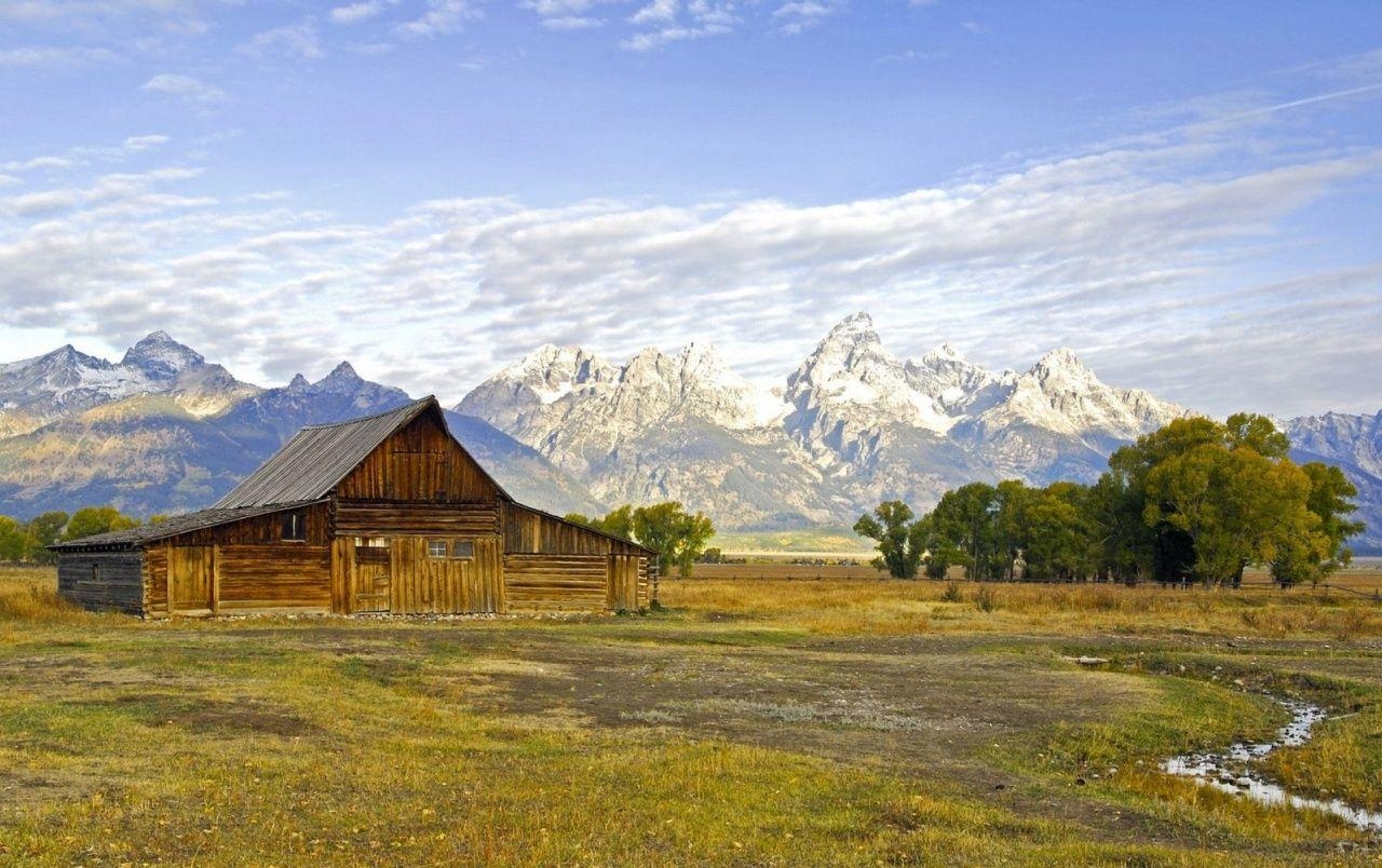 Haus, Holz, Landschaft, Wyoming, Natur, 1280x810 HD Desktop