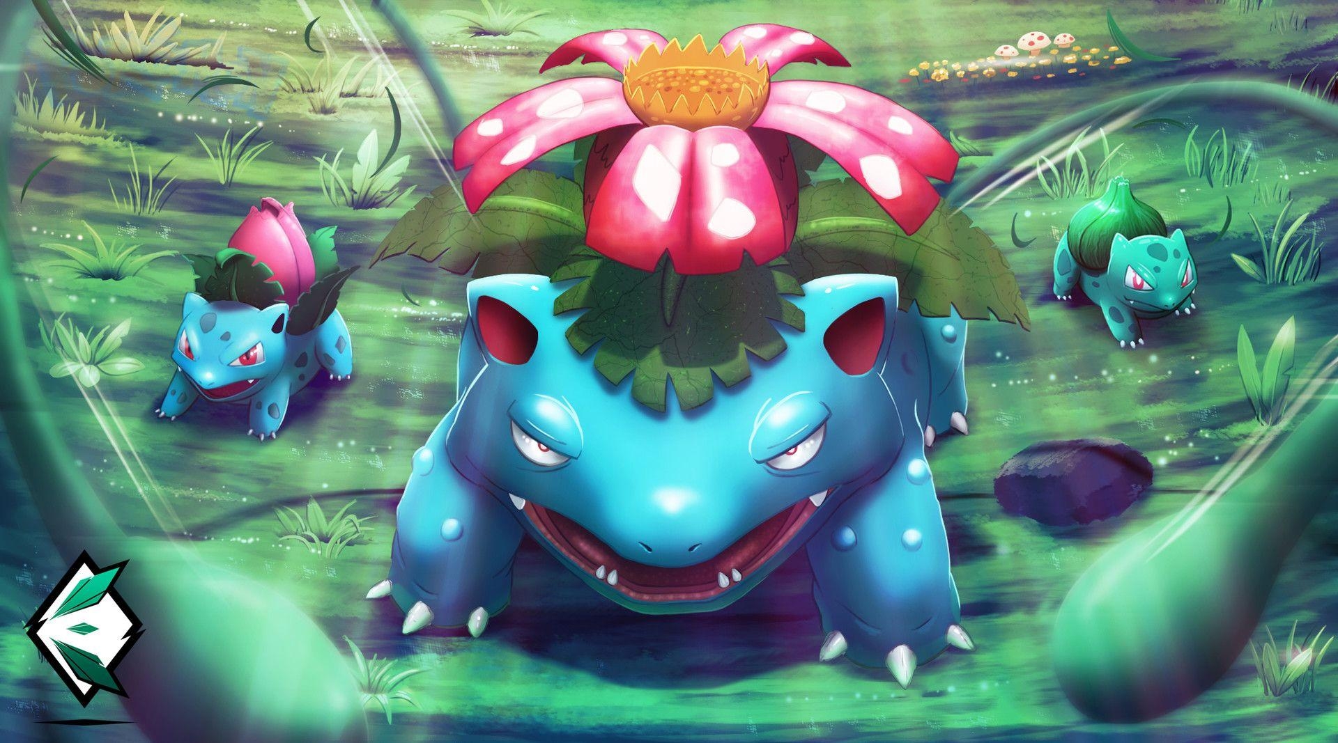 Pablo Muñoz, Bulbasaur, Ivysaur, Venusaur, Kunst, 1920x1070 HD Desktop