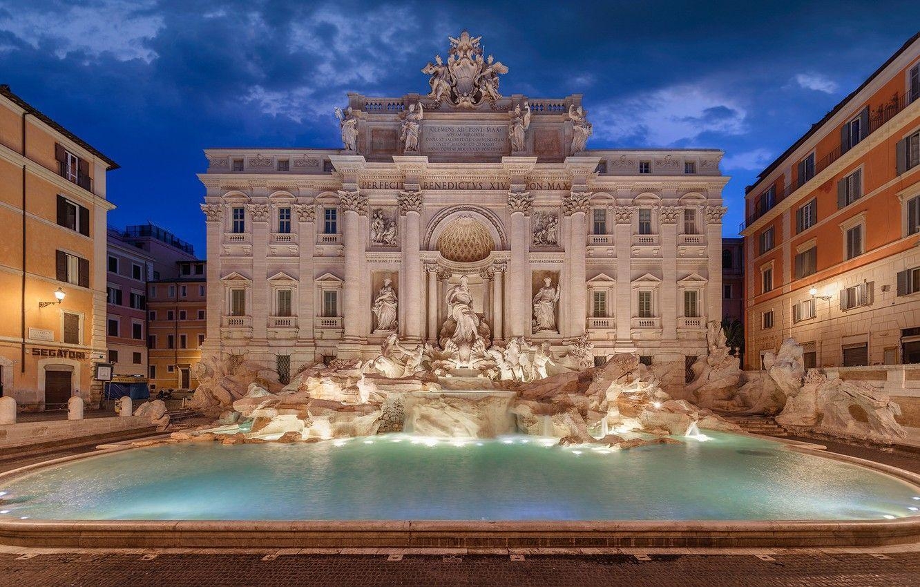 Gebäude, Rom, Trevi-Brunnen, Italien, Palast, 1340x850 HD Desktop