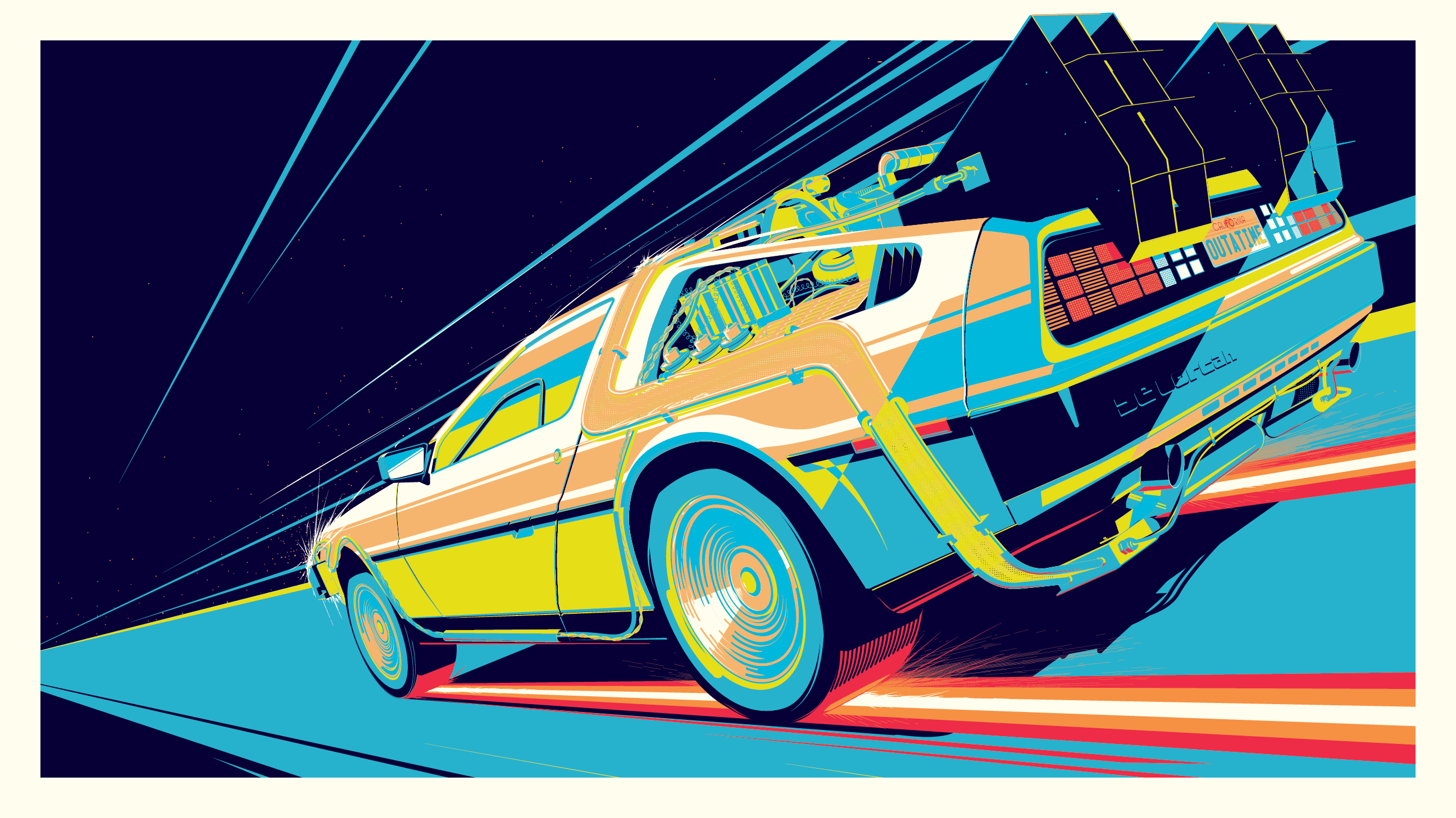 DeLorean, Acid, Craig Drake, Kunst, Illustration, 2600x1460 HD Desktop