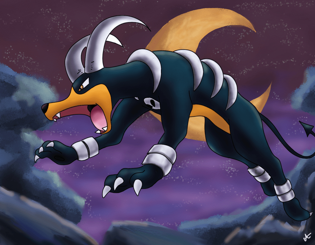 Houndour, Pokémon, Hintergrund, Feuer, Kunst, 1030x800 HD Desktop