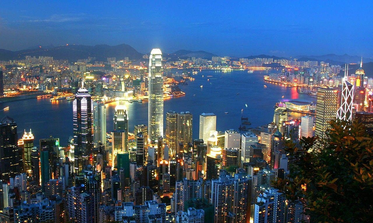 Hong Kong, Reisen, Skyline, Asien, Nacht, 1280x770 HD Desktop