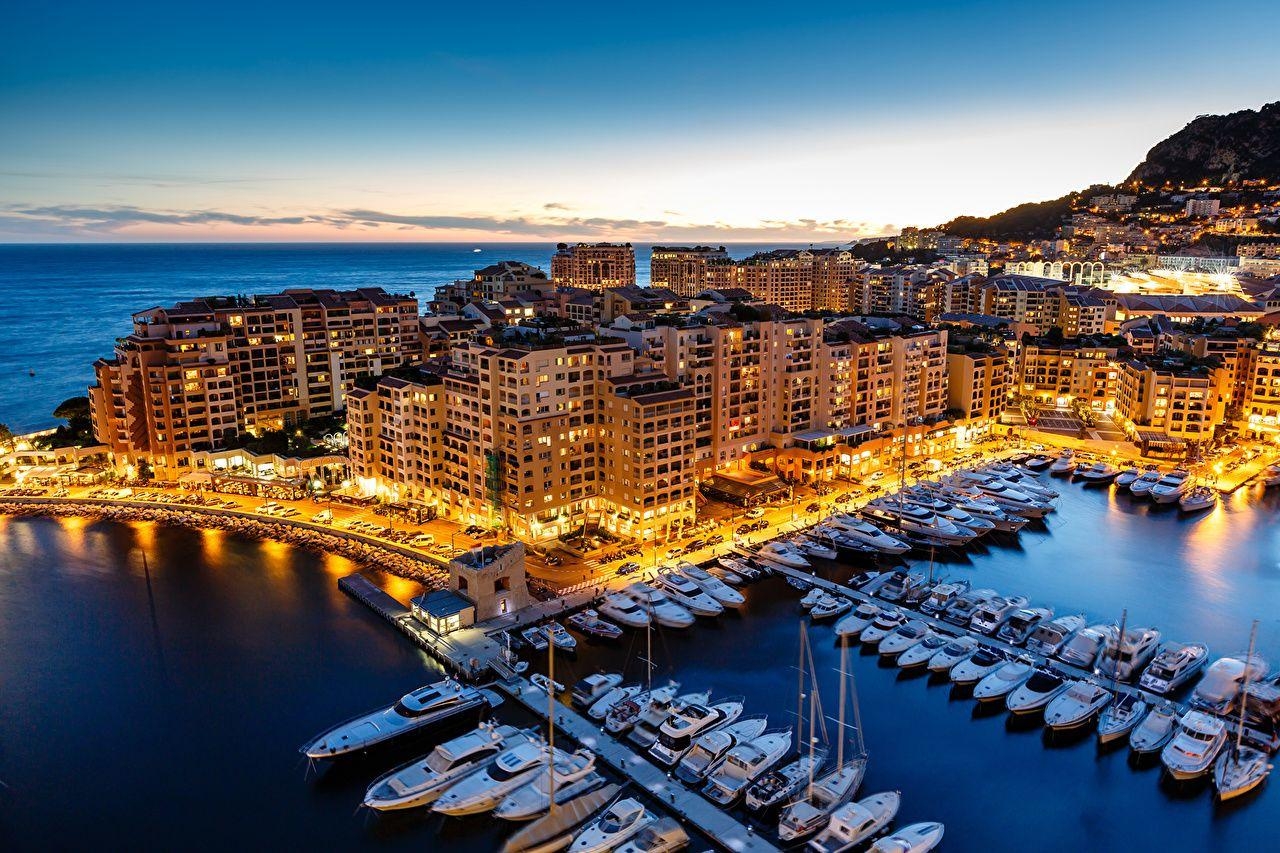 Monaco, Fontvieille, Nacht, Yachthafen, Luftaufnahme, 1280x860 HD Desktop