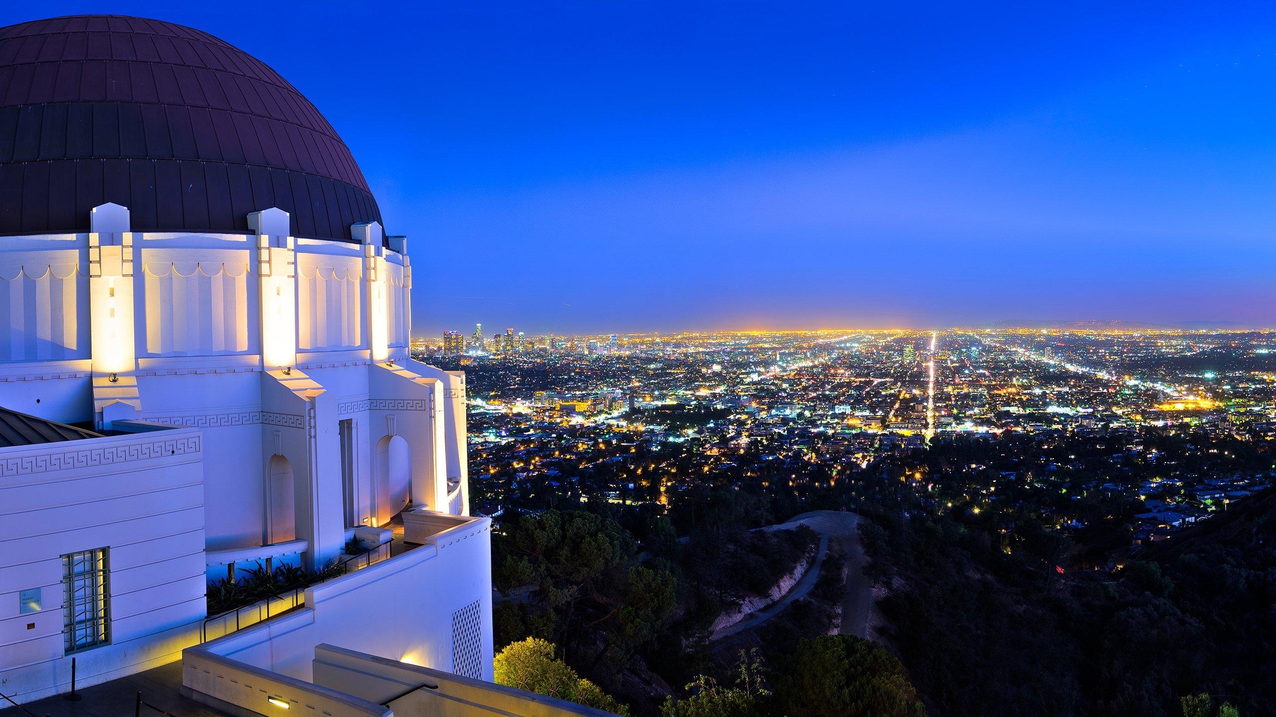 Los Angeles, Gebäude, Nachtlichter, Griffith Park, Hintergrund, 2560x1440 HD Desktop