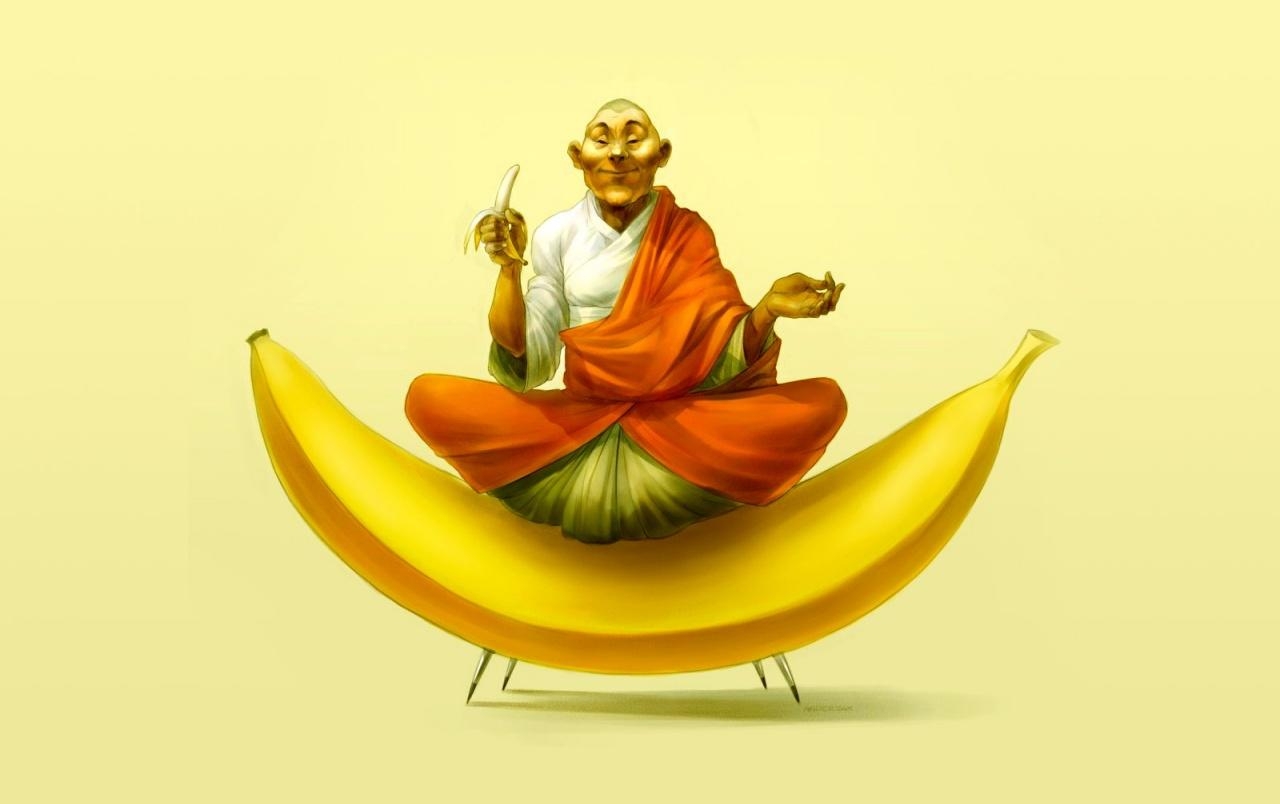 Budha, Banane, Hintergrund, Mischung, Kreativität, 1280x810 HD Desktop