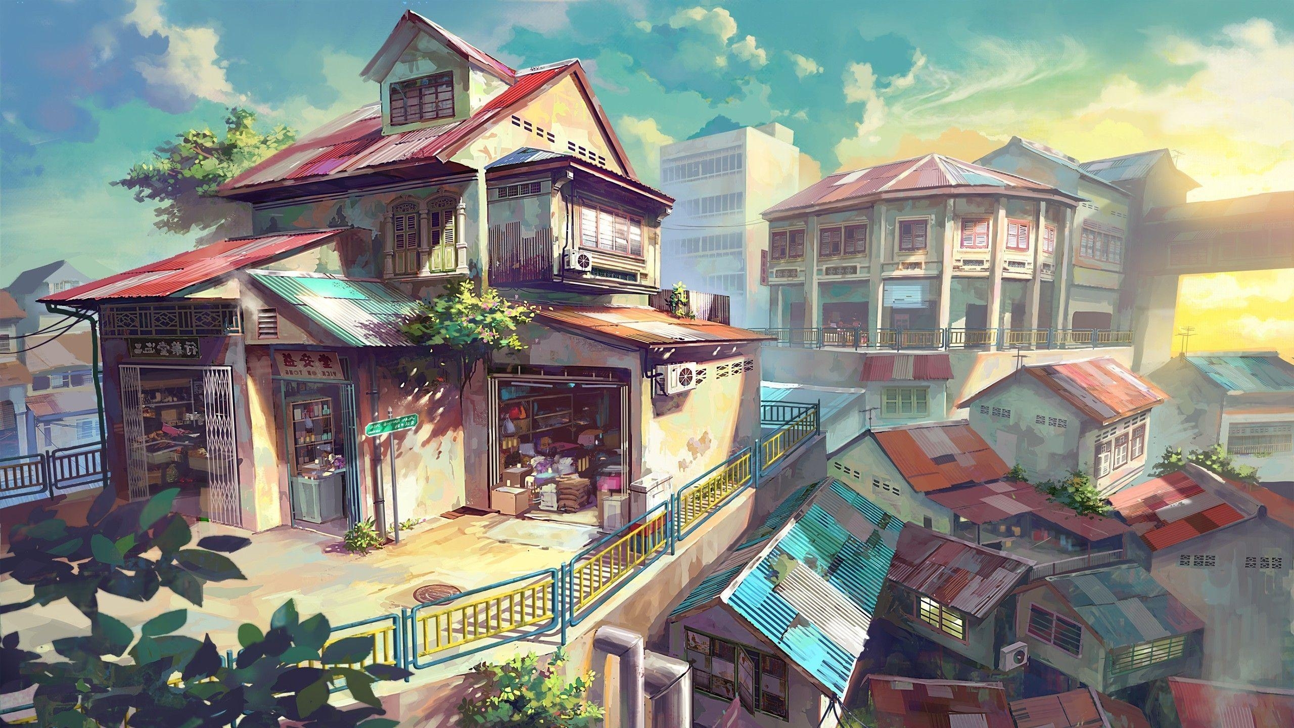 Stadt Malaysia, Anime, Haus, Bild, Hintergrund, 2560x1440 HD Desktop