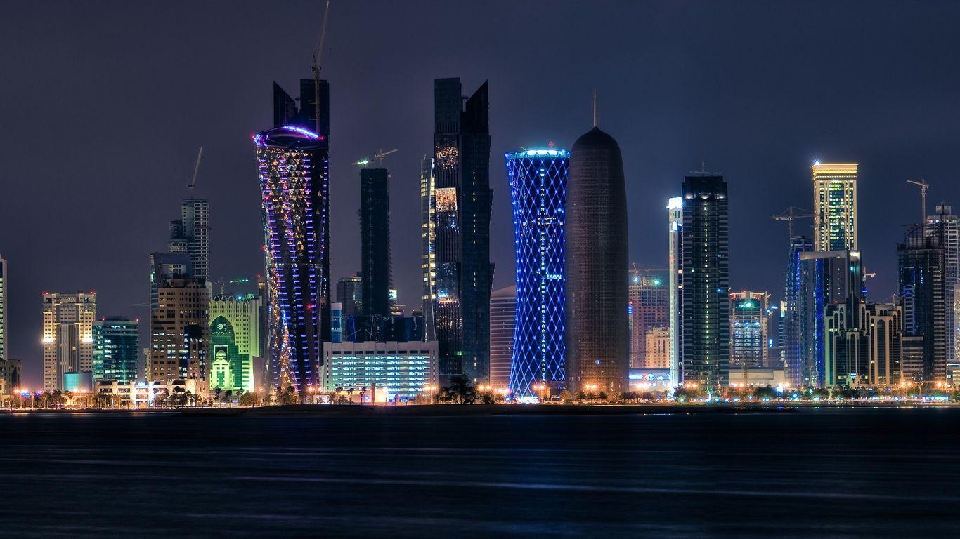 Qatar, Doha, Nachtlichter, Reisen, Desktop, 1370x770 HD Desktop