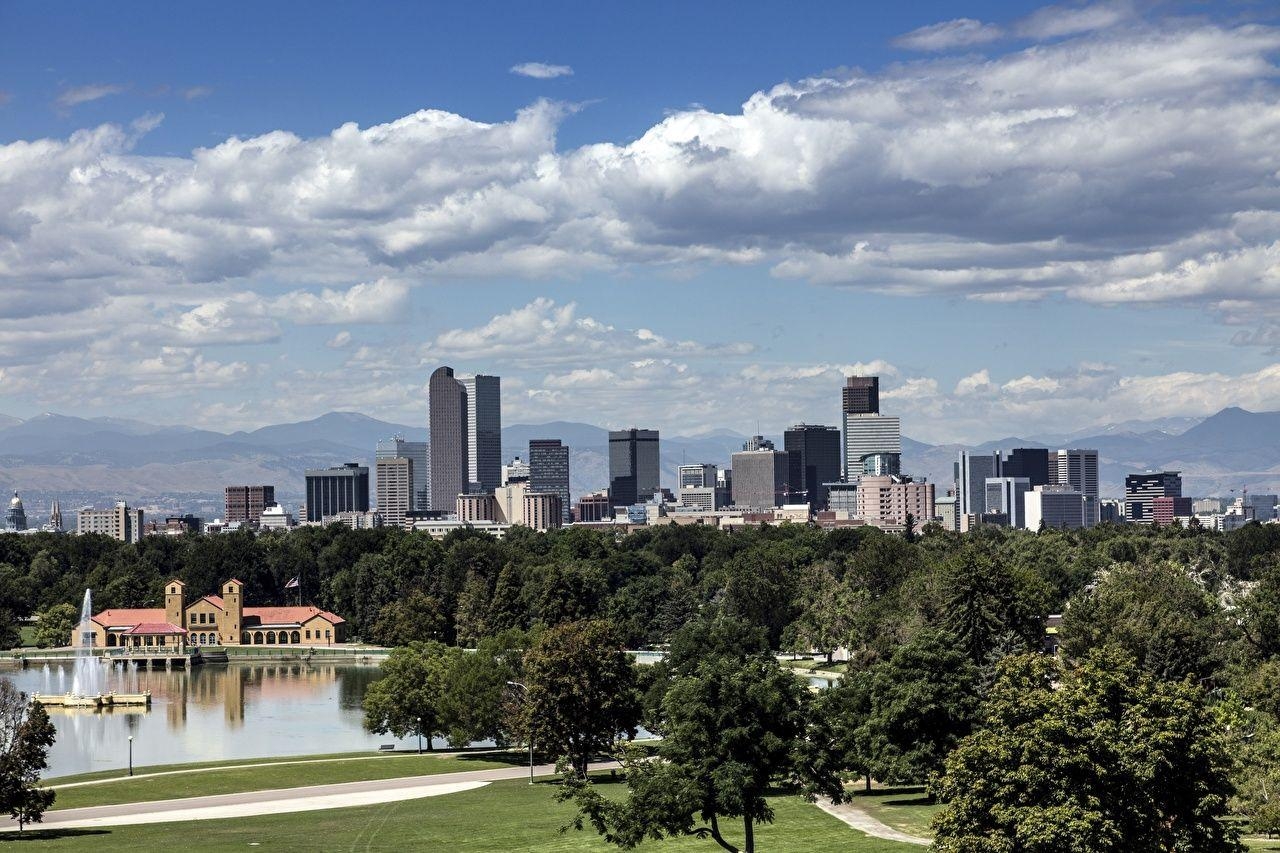 USA, Denver Colorado, Wolkenkratzer, Bäume, Stadtlandschaft, 1280x860 HD Desktop