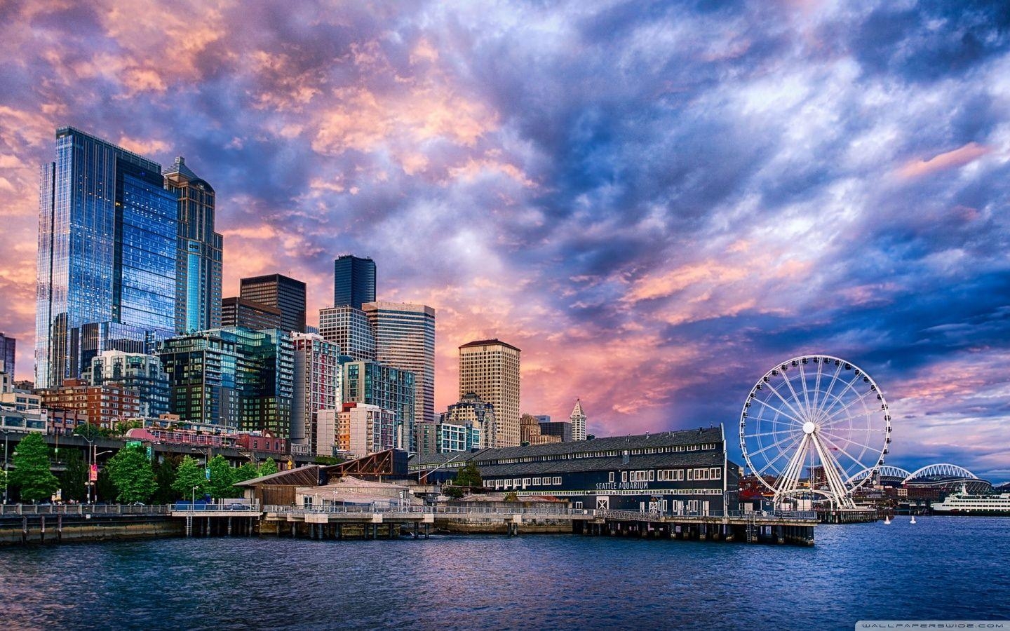 Seattle, Great Wheel, Washington, 4K, HD, 1440x900 HD Desktop