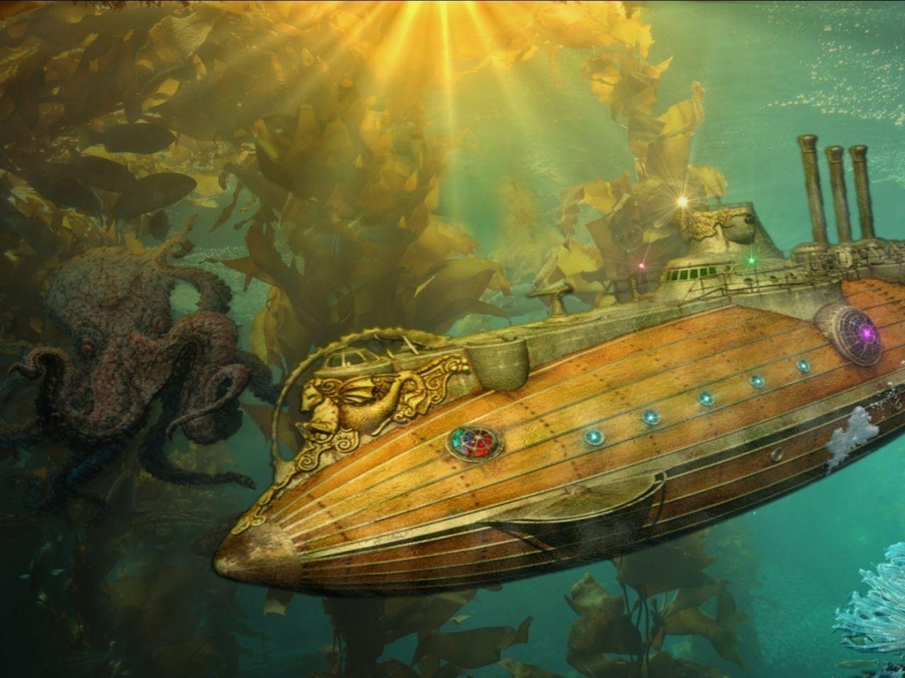 Jules Verne, Nautilus, Unterseeboot, Steampunk, Ozean, 1280x960 HD Desktop