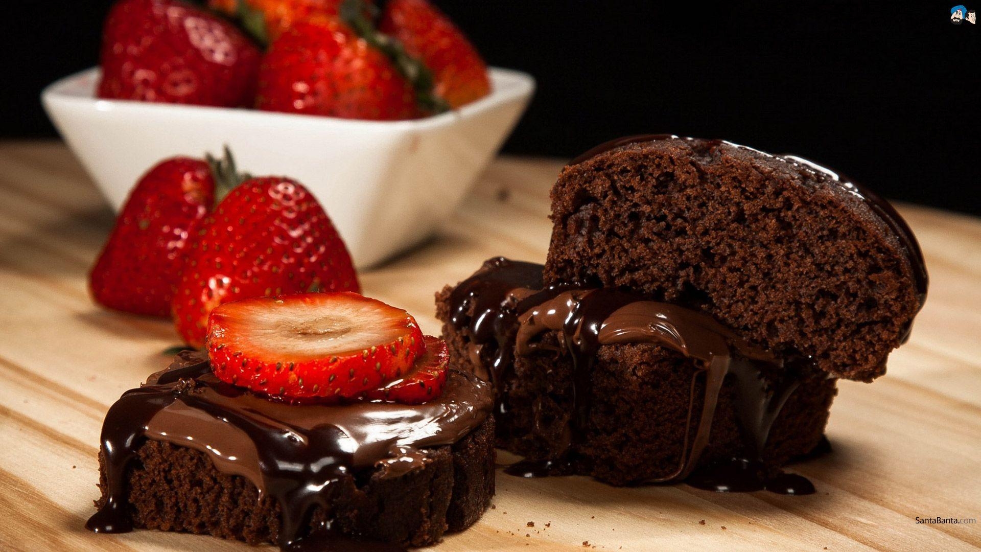 Schokoladen Brownie, Erdbeeren, Dessert, Lecker, Hintergrund, 1920x1080 Full HD Desktop