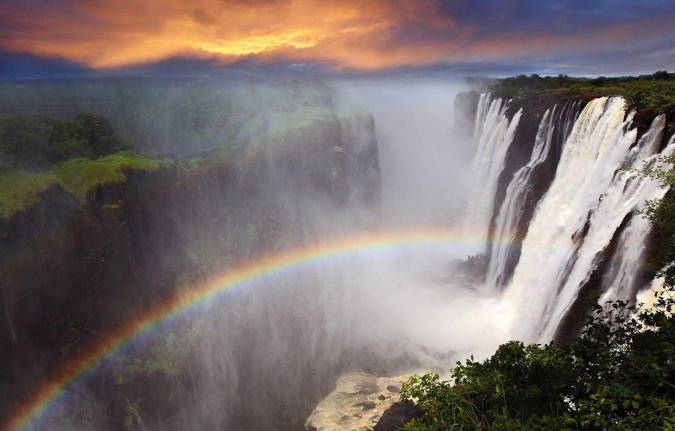 Sambia, Regenbogen, Afrika, Viktoriafälle, Natur, 1340x850 HD Desktop