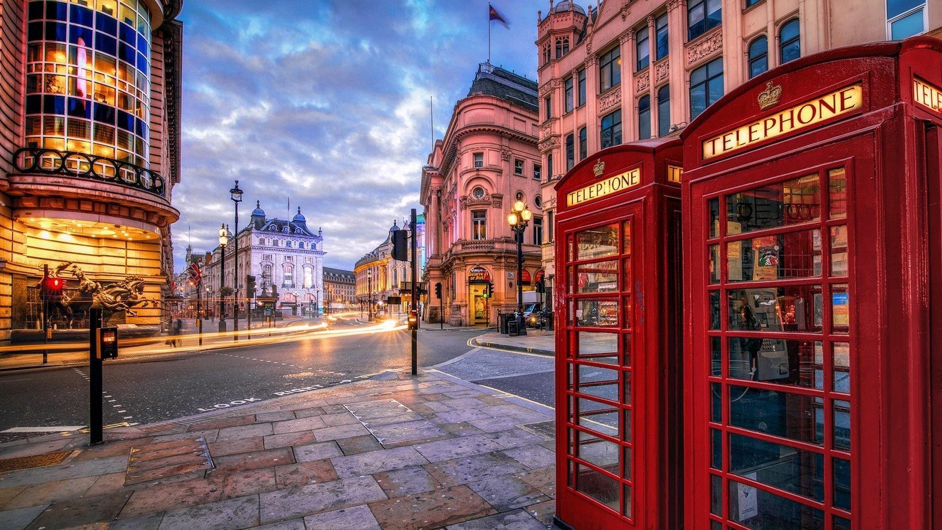 Telefonzelle, London, Bus, Stadt, Rot, 1920x1080 Full HD Desktop