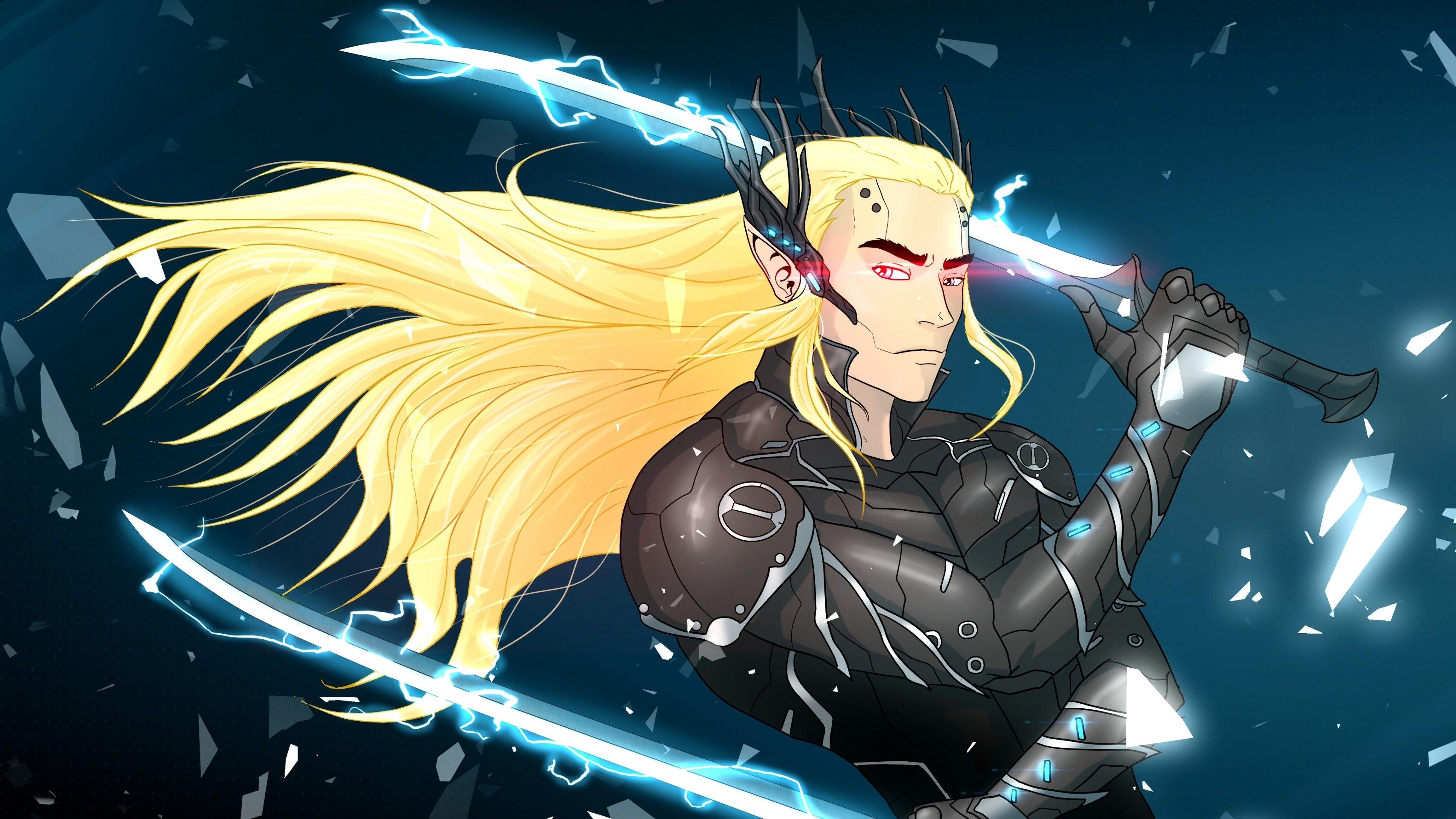 Thranduil, Metallzeichnung, Gear Rising, Elfen, Krieger, 3840x2160 4K Desktop