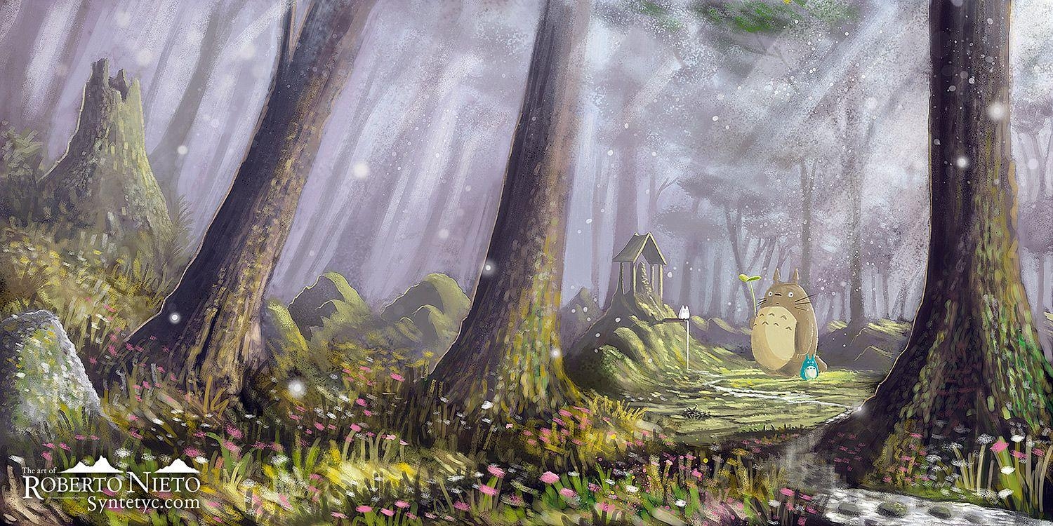 Mein Nachbar Totoro, Anime, Hintergrund, Fantasie, Abenteuer, 1500x750 Dual Screen Desktop