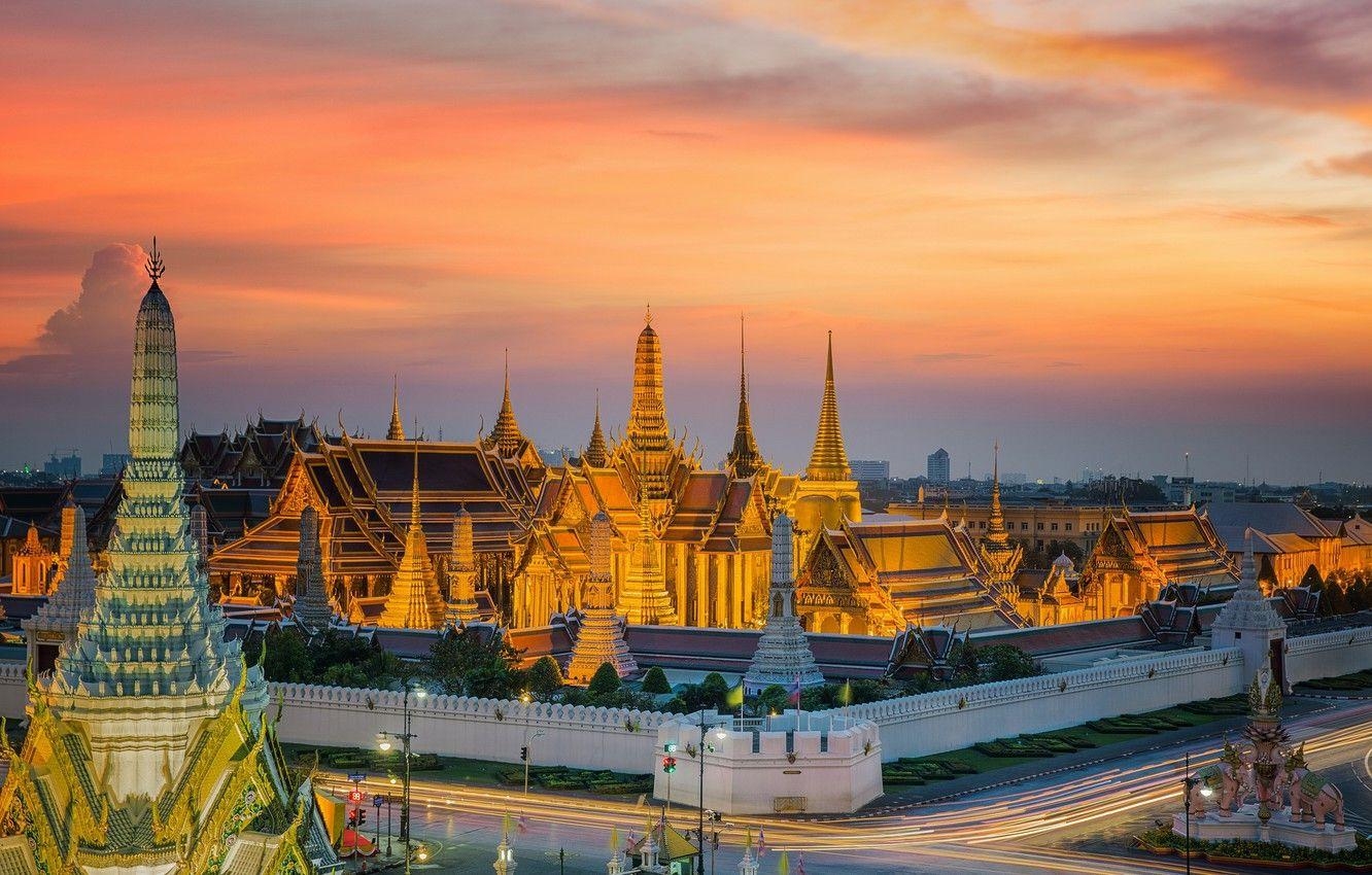 Bangkok, Sonnenuntergang, Abend, Thailand, Megapolis, 1340x850 HD Desktop