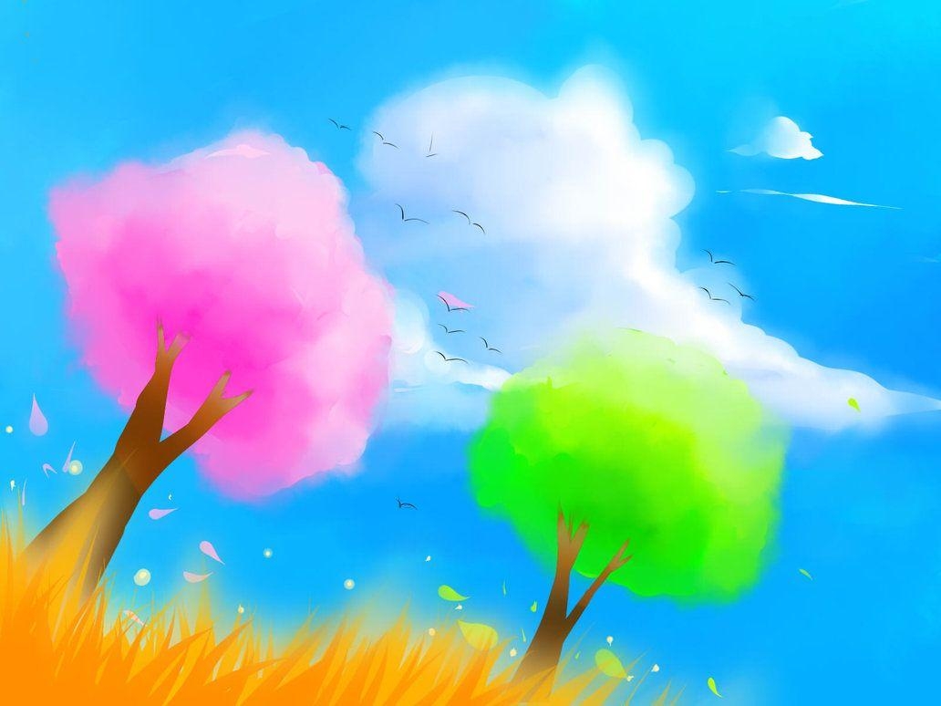 Zuckerwatte, Bäume, rosa, süß, pastellfarben, 1040x780 HD Desktop