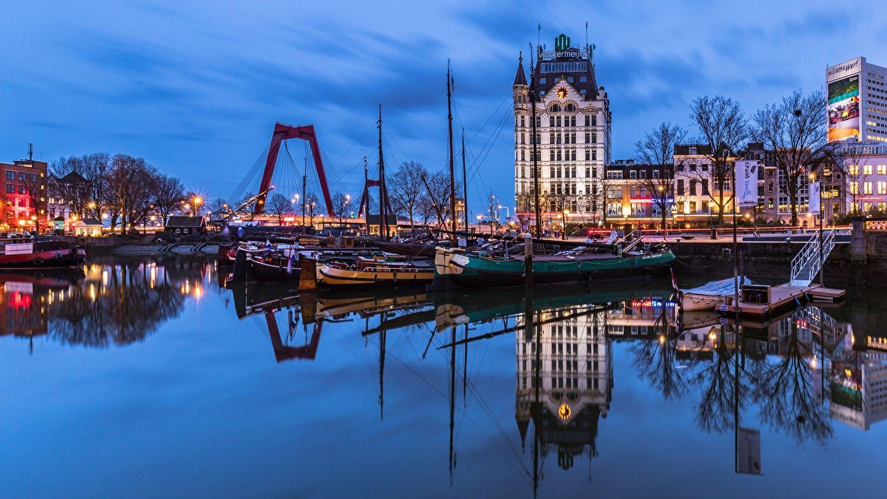 Rotterdam, Abend, Flussboot, Stadt, Dekor, 1280x720 HD Desktop