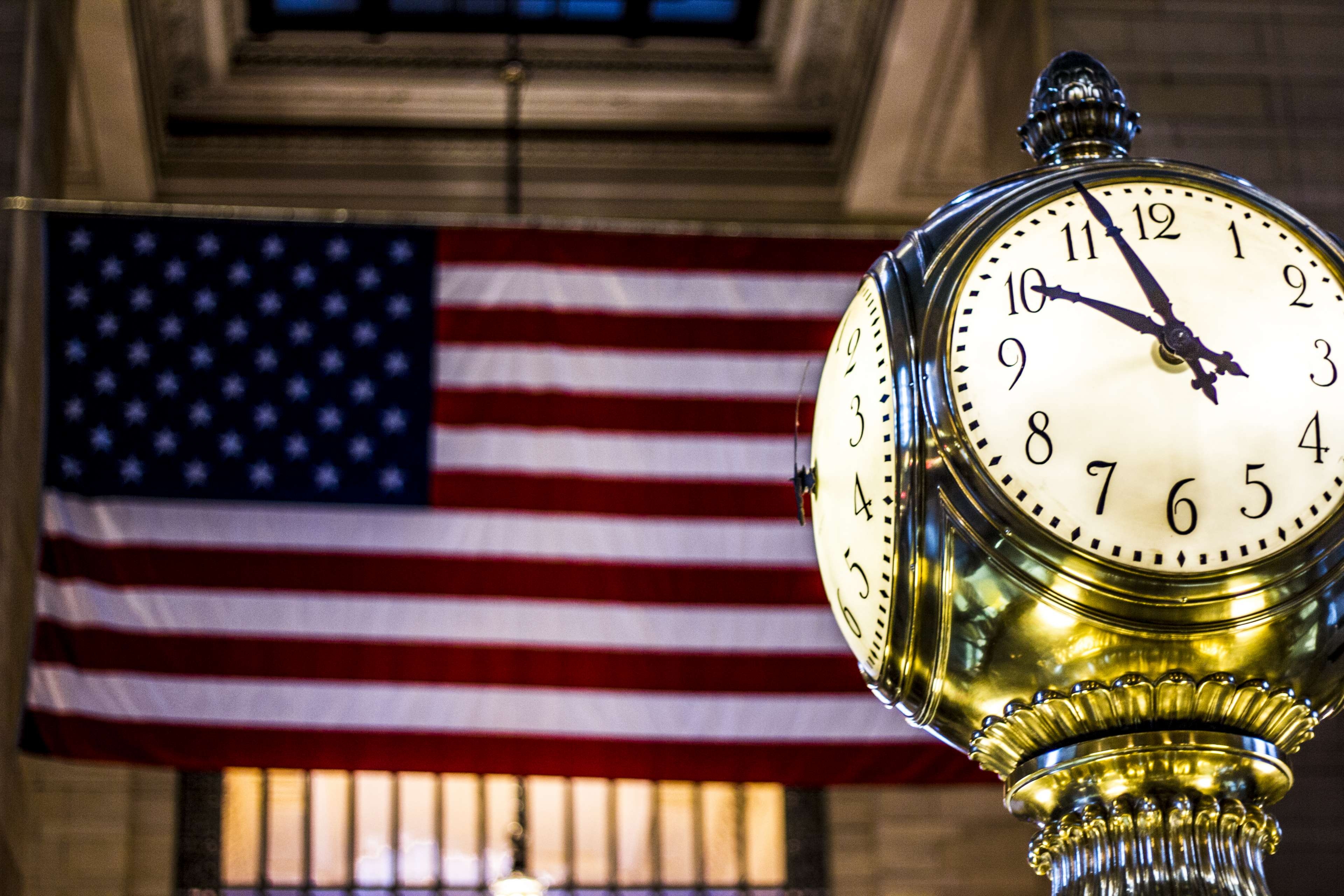 Amerika, Flagge, Uhr, Grand Central, NYC, 3840x2560 4K Desktop